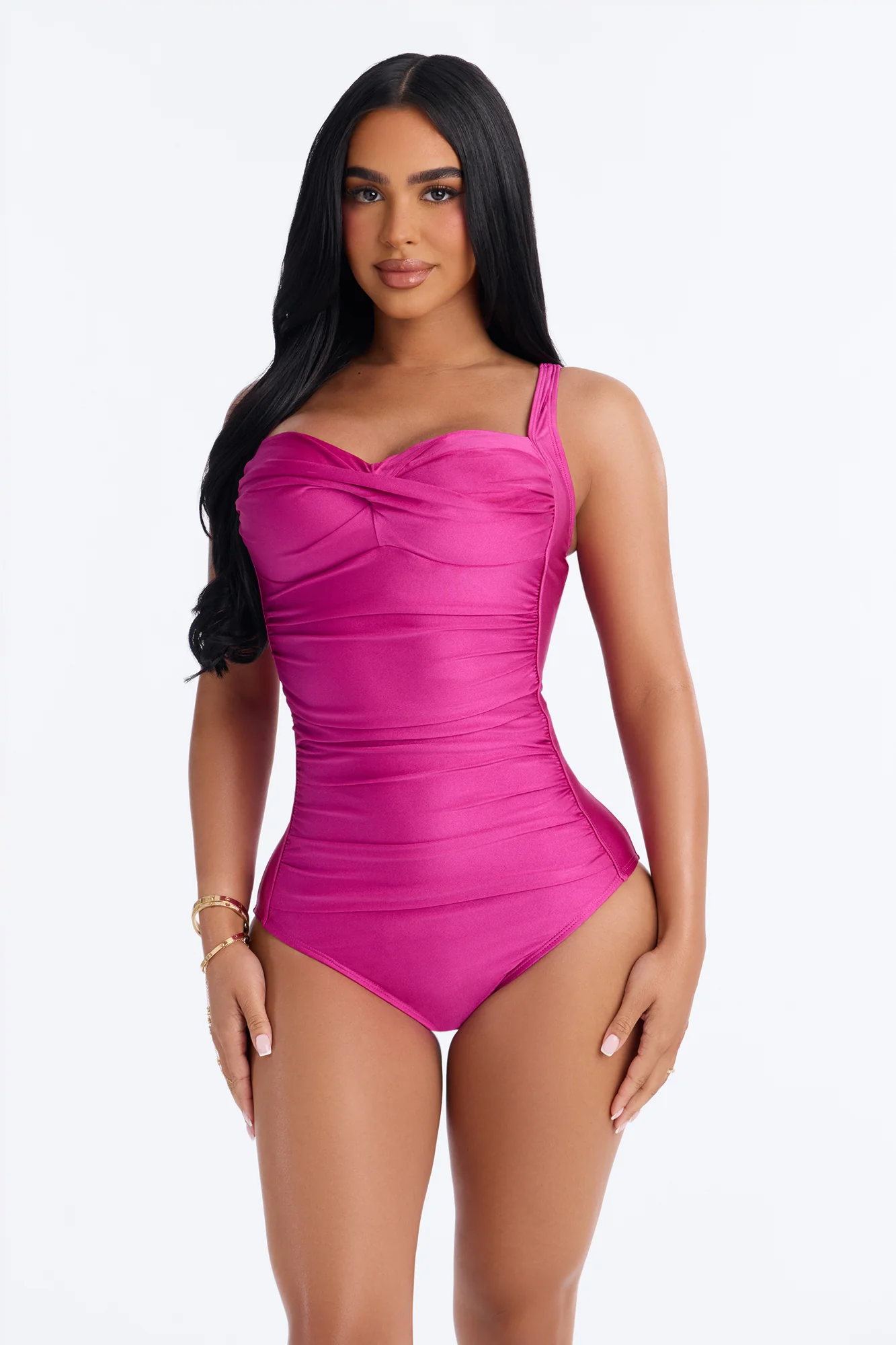 Summer Doll 1 Piece Ruched Swimsuit - Fuchsia