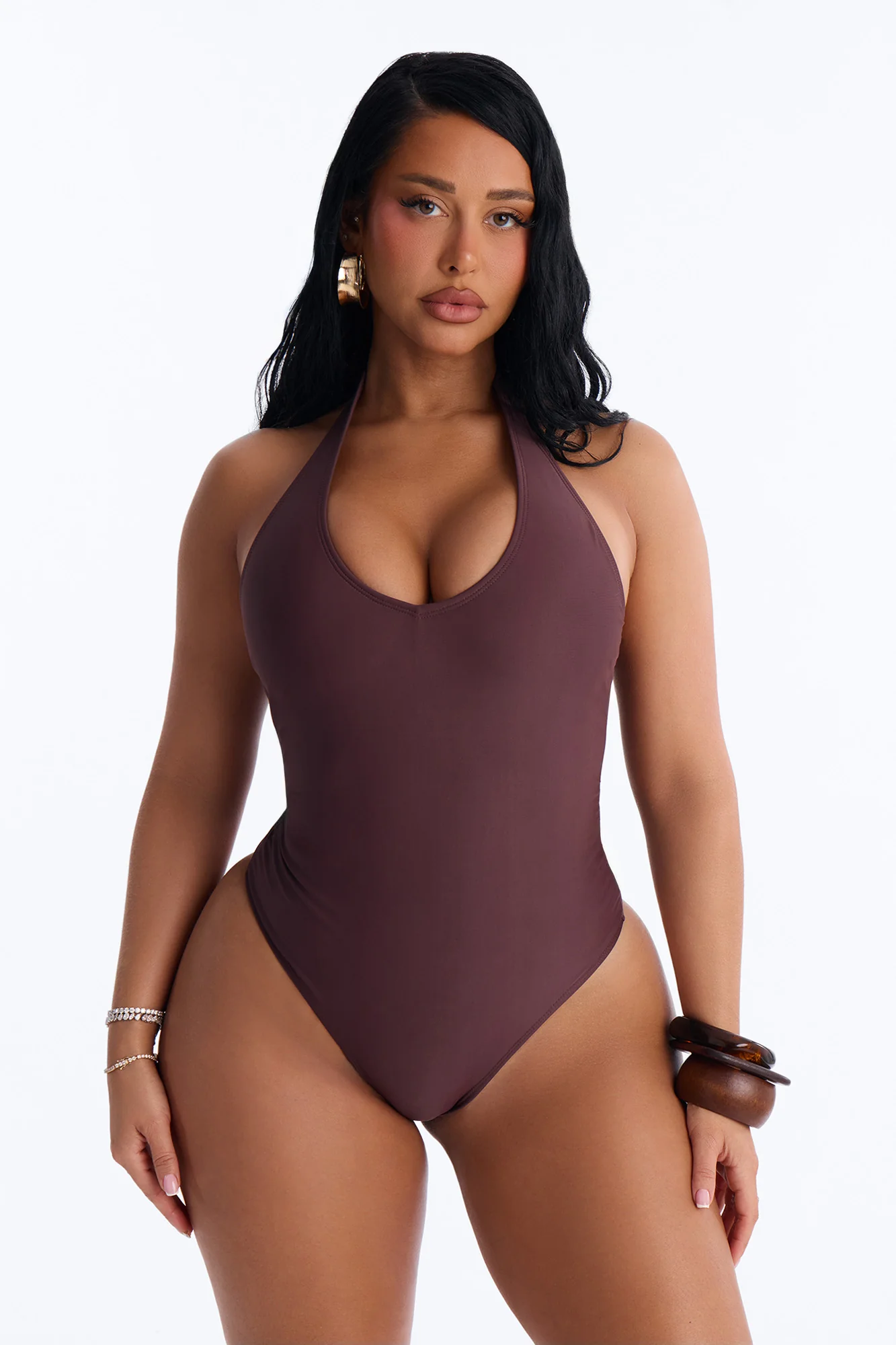 Summer Fling Scoop Neck 1 Piece Swimsuit - Chocolate