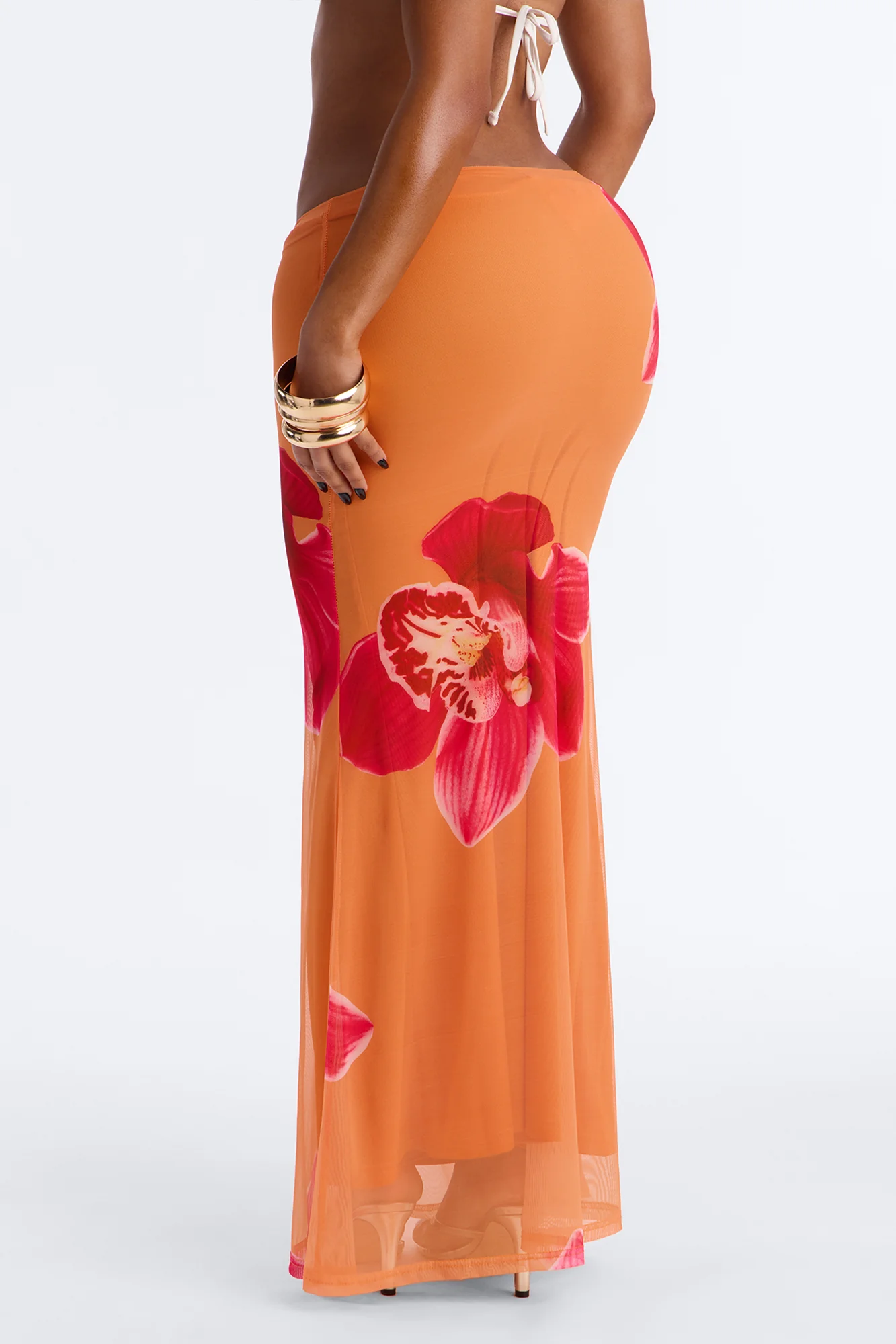 Summer Floral Mesh Maxi Skirt - Orange/combo - Image 4