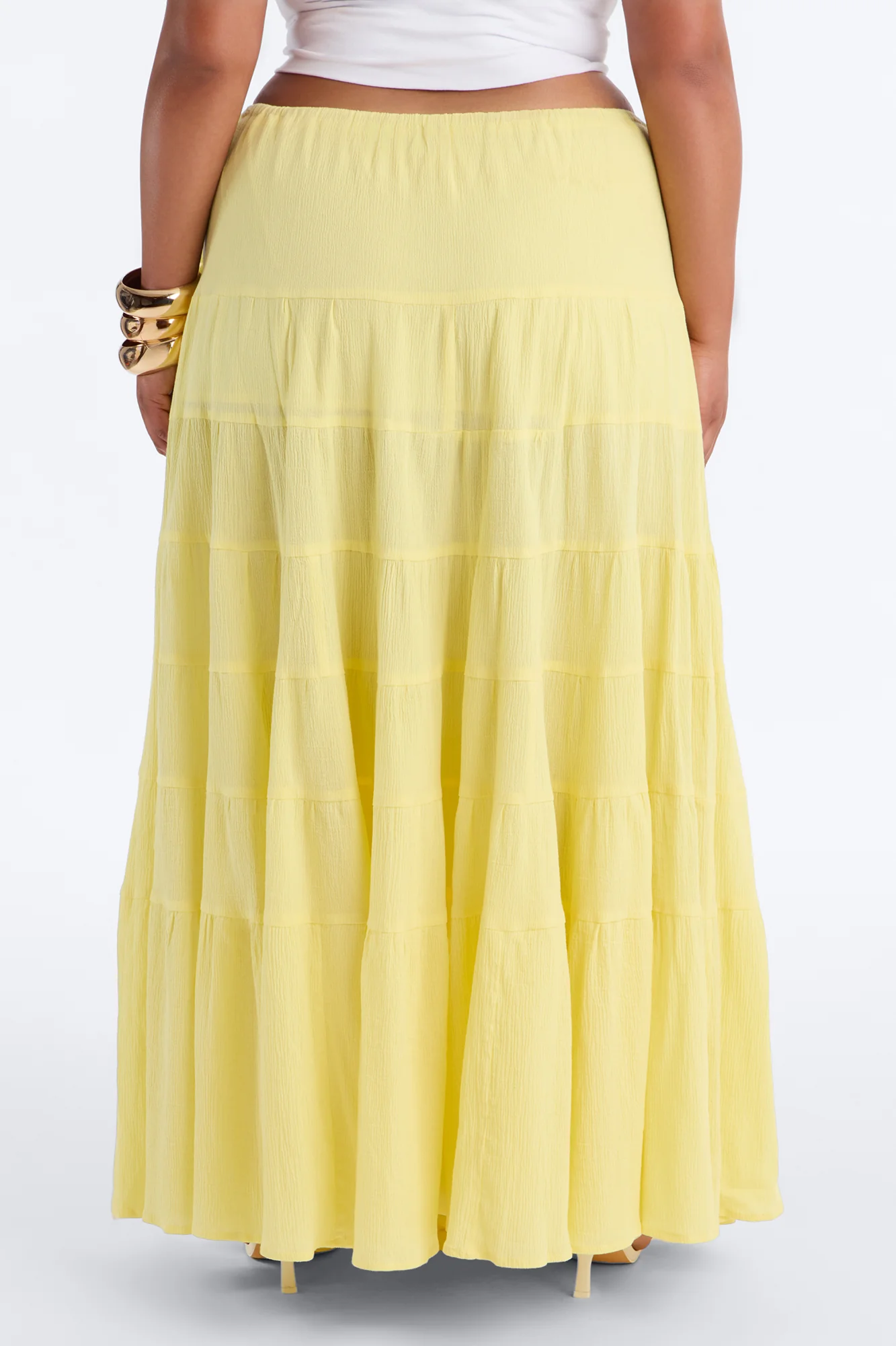 Summer Haze Tiered Rope Tie Waist Maxi Skirt - Butter Yellow - Image 8