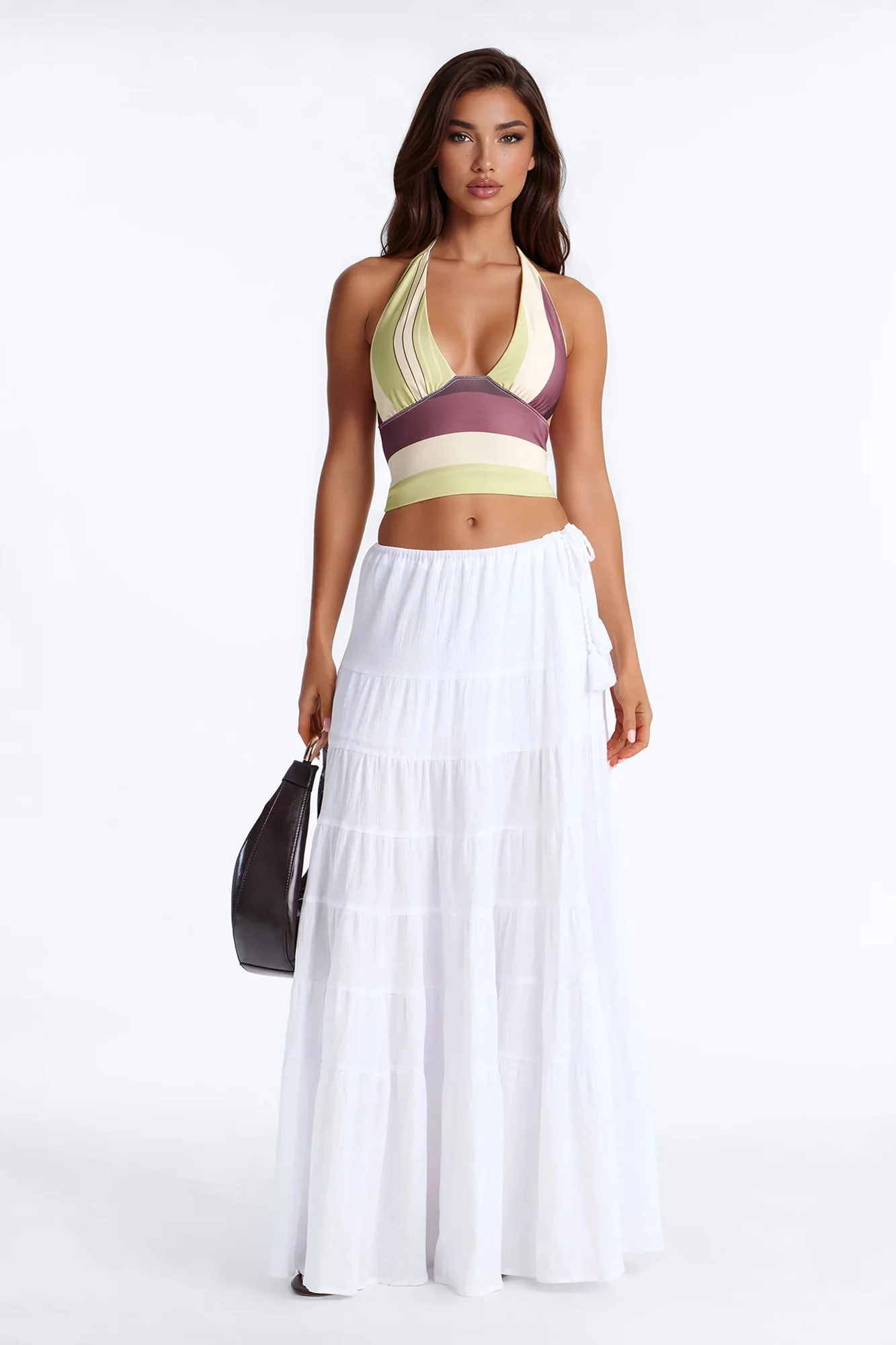 Summer Haze Tiered Rope Tie Waist Maxi Skirt - White