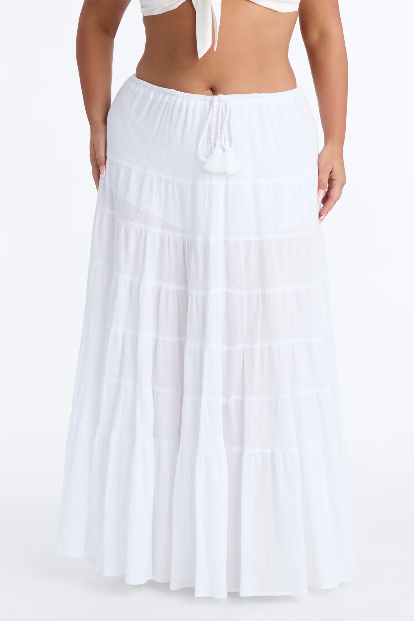 Summer Haze Tiered Rope Tie Waist Maxi Skirt - White - Image 6