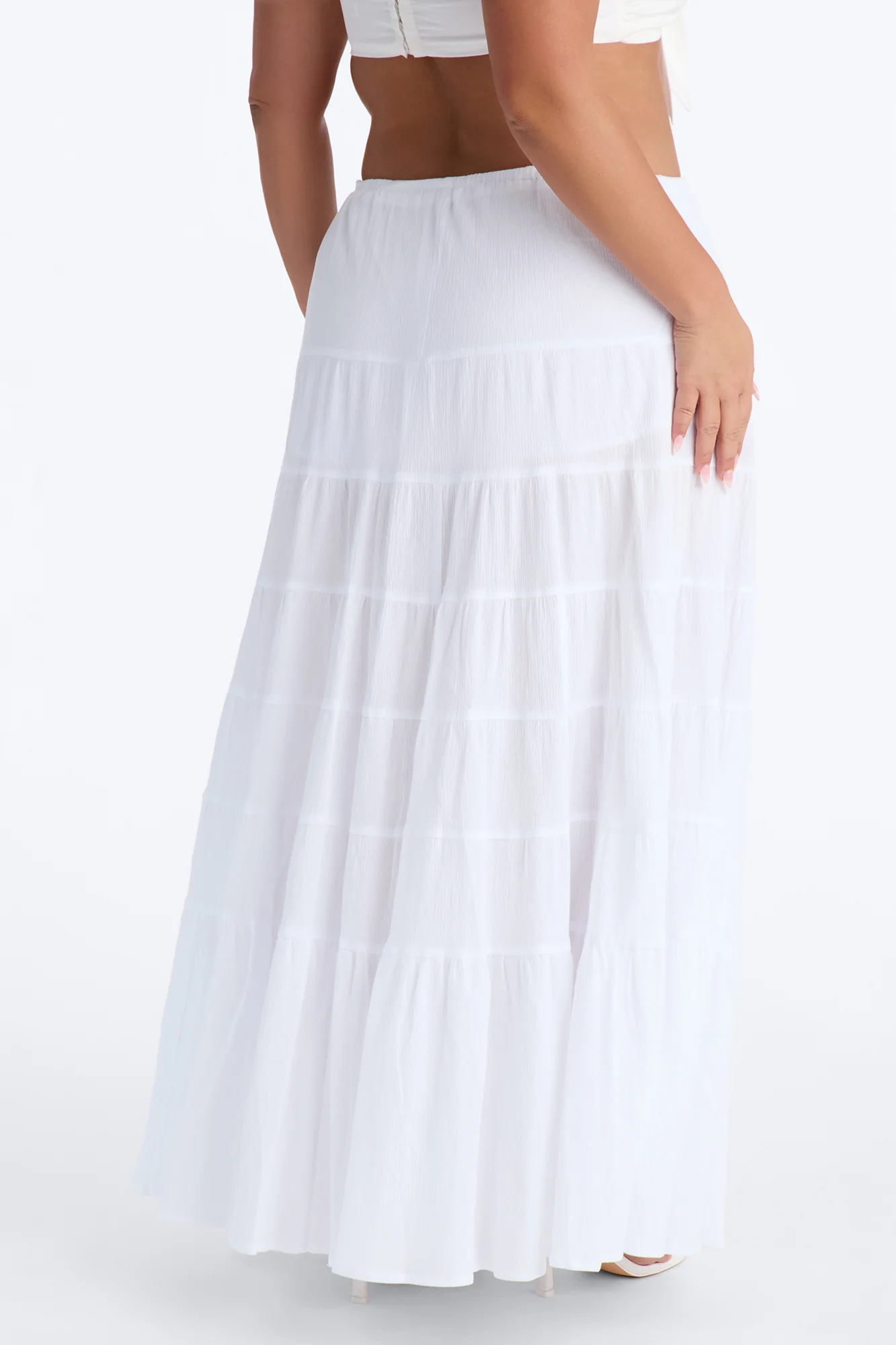 Summer Haze Tiered Rope Tie Waist Maxi Skirt - White - Image 8