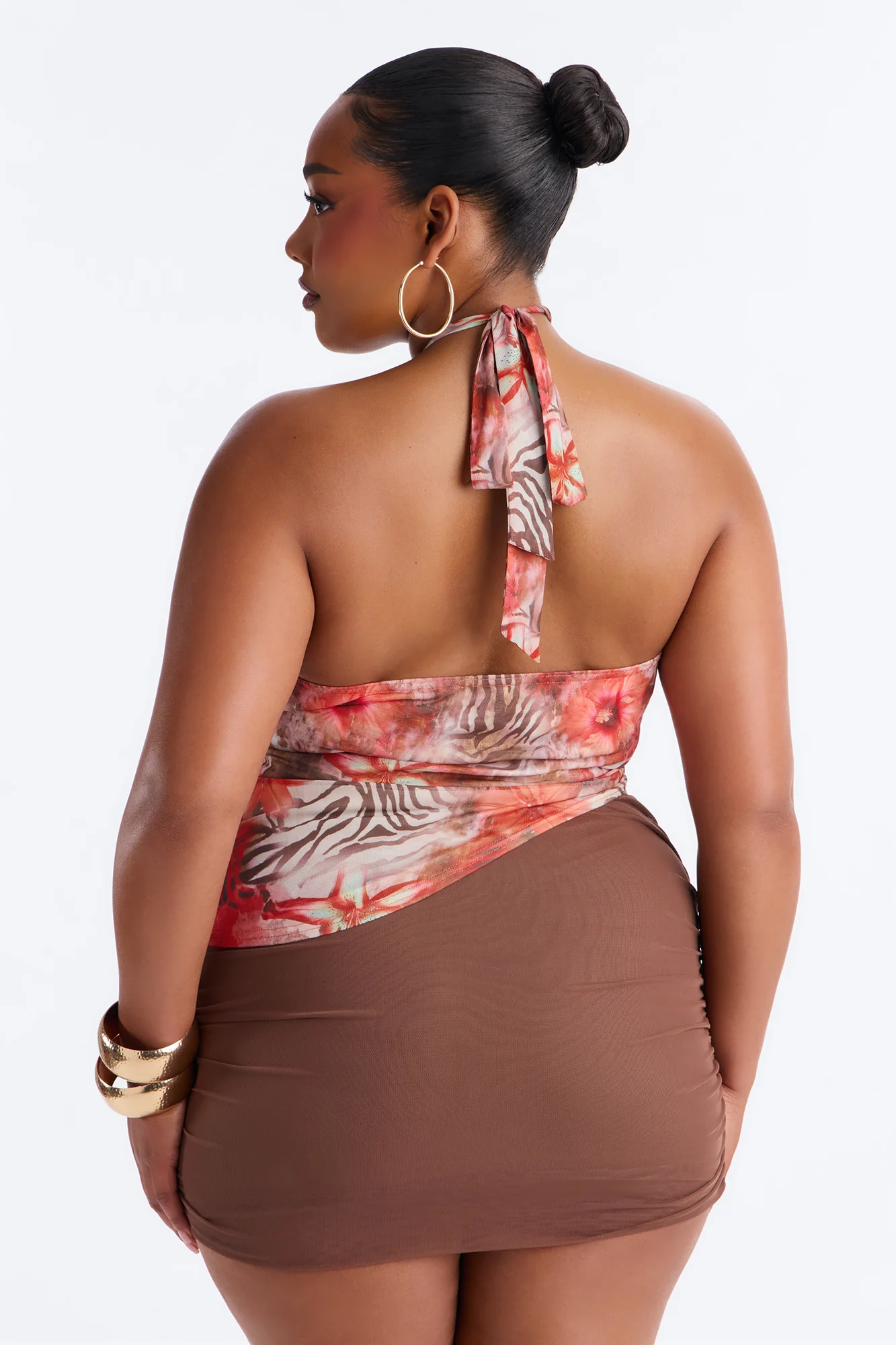 Summer Heat Animal Beaded Mesh Halter Top - Orange/combo - Image 6