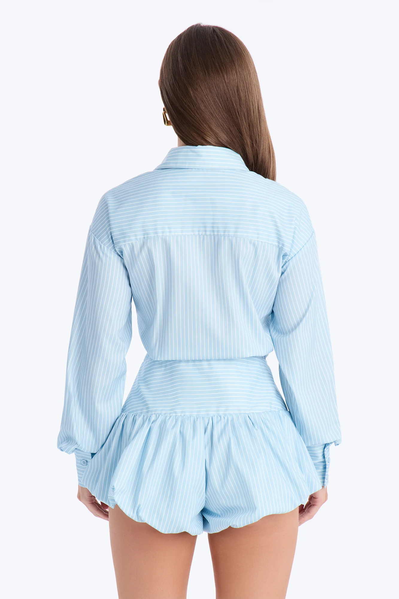 Summer Pinstripe Poplin Rompers - Blue - Image 4