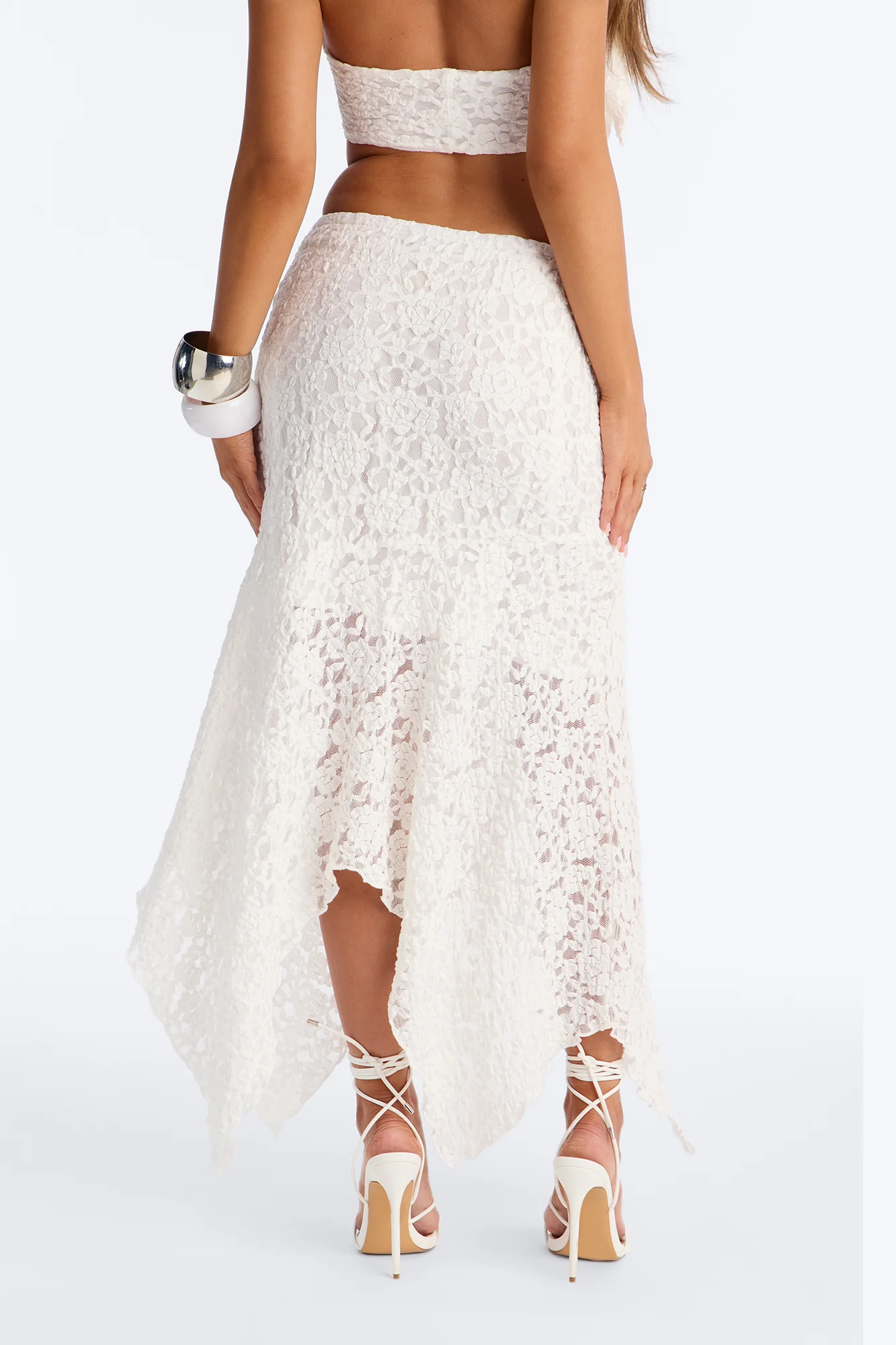 Summer Romance Asymmetrical Lace Maxi Skirt - Ivory - Image 3