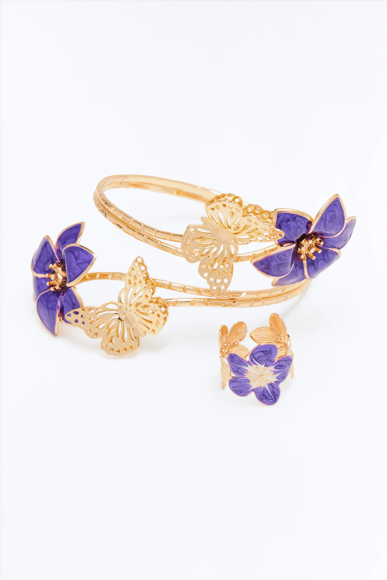 Summer Soiree Arm Cuff And Ring Set - Gold/Purple - Image 3
