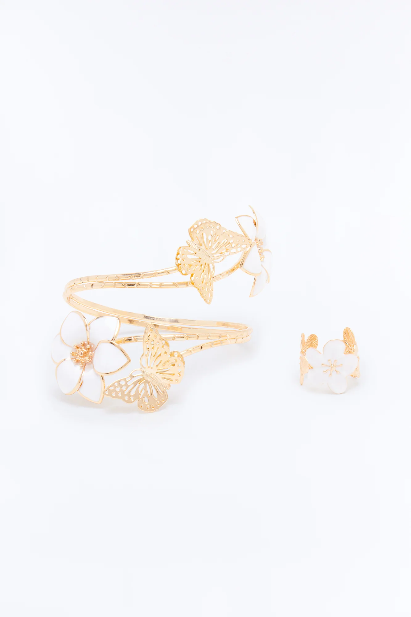 Summer Soiree Arm Cuff And Ring Set - White/Gold