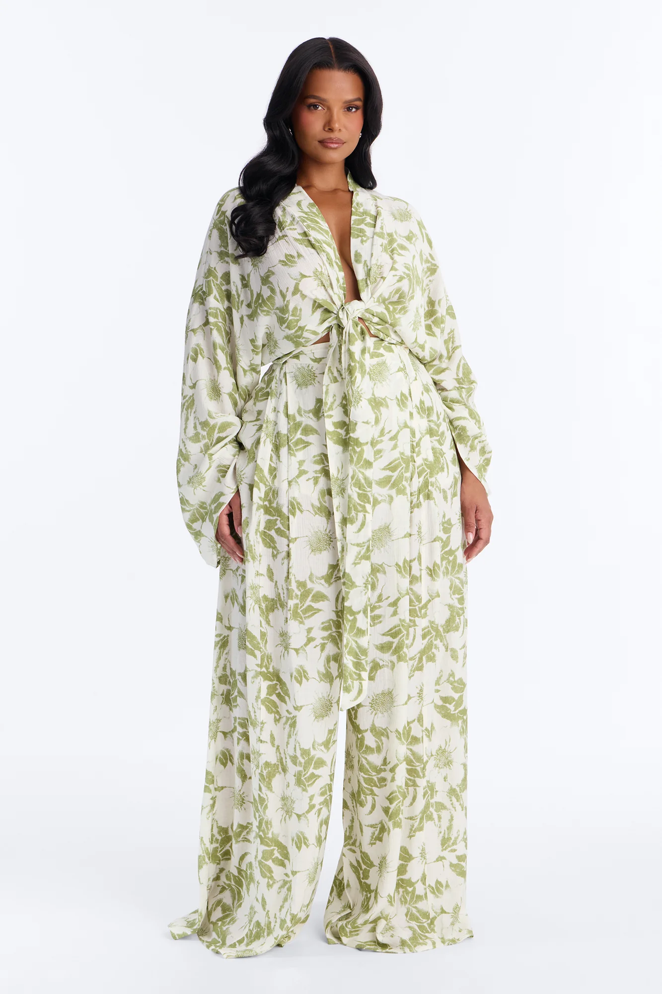 Summer Time Florals Tie Front Blouse - Green/combo - Image 5