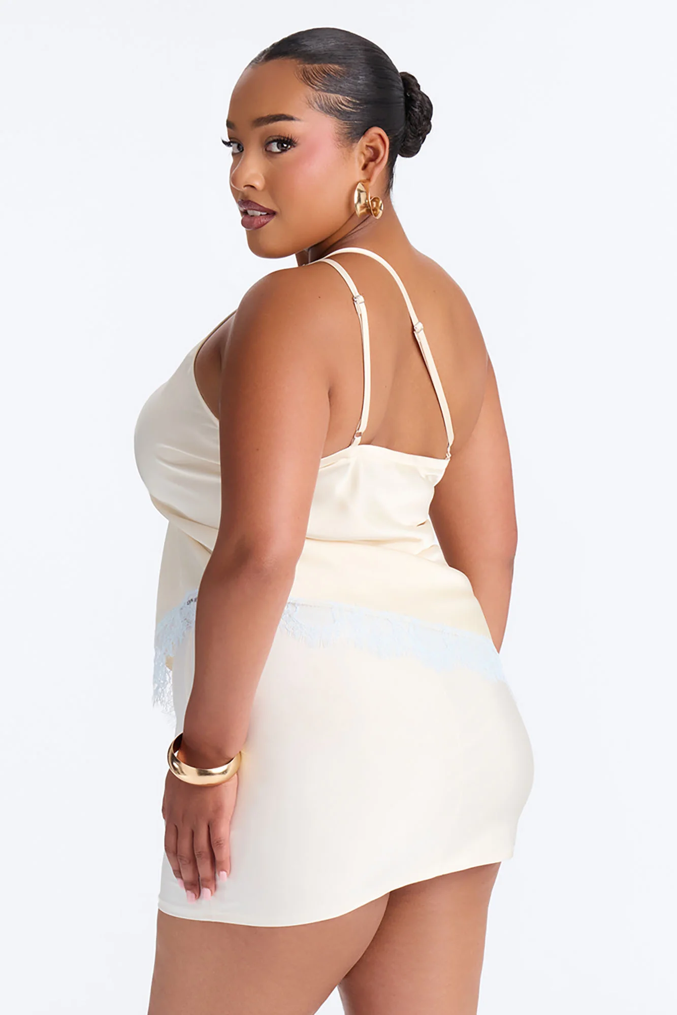 Summer's Little Secret Lace Trim Satin Top - Butter Yellow - Image 11