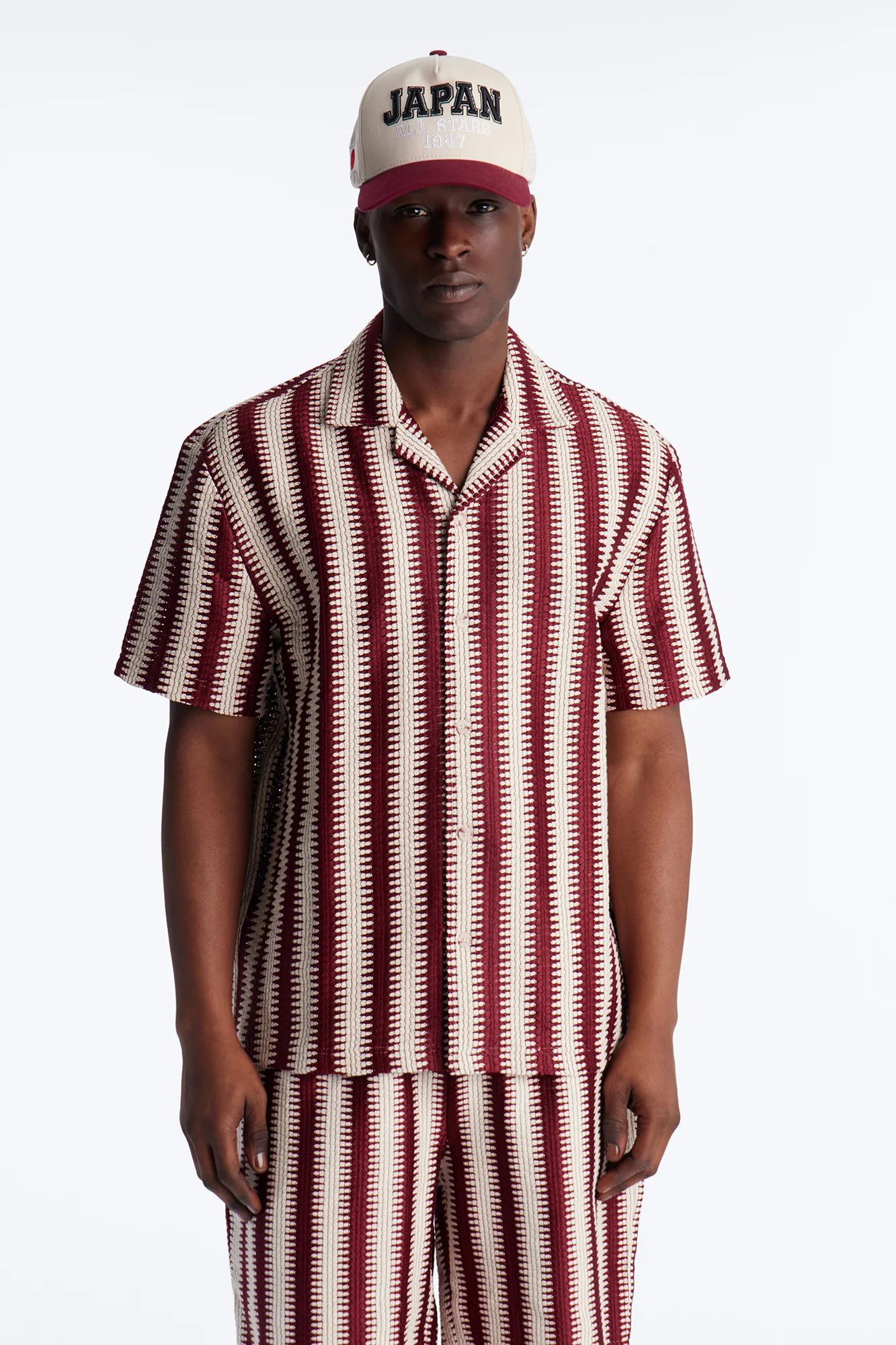 Summit Striped Short Sleeve Button Up - Burgundy