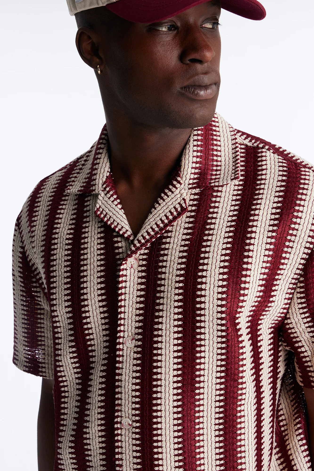 Summit Striped Short Sleeve Button Up - Burgundy - Image 3