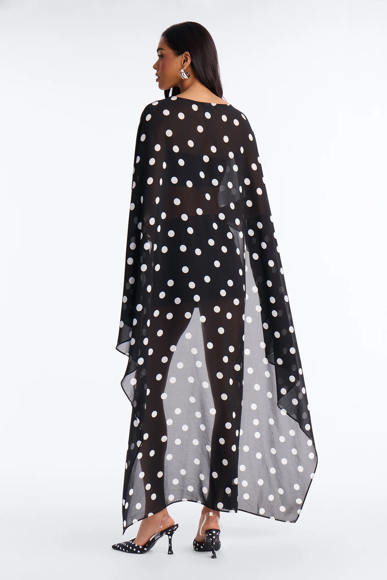 Sun Chaser Polka Dot Chiffon Poncho - Black/combo - Image 3