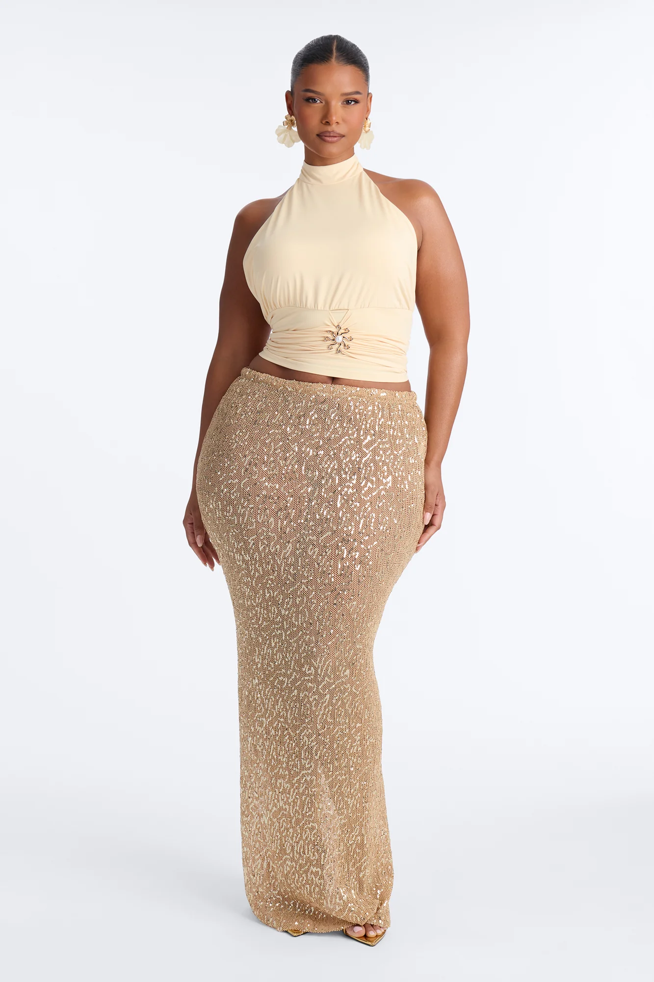 Sun Daydream Ruched High Neck Halter Top - Butter Yellow - Image 6
