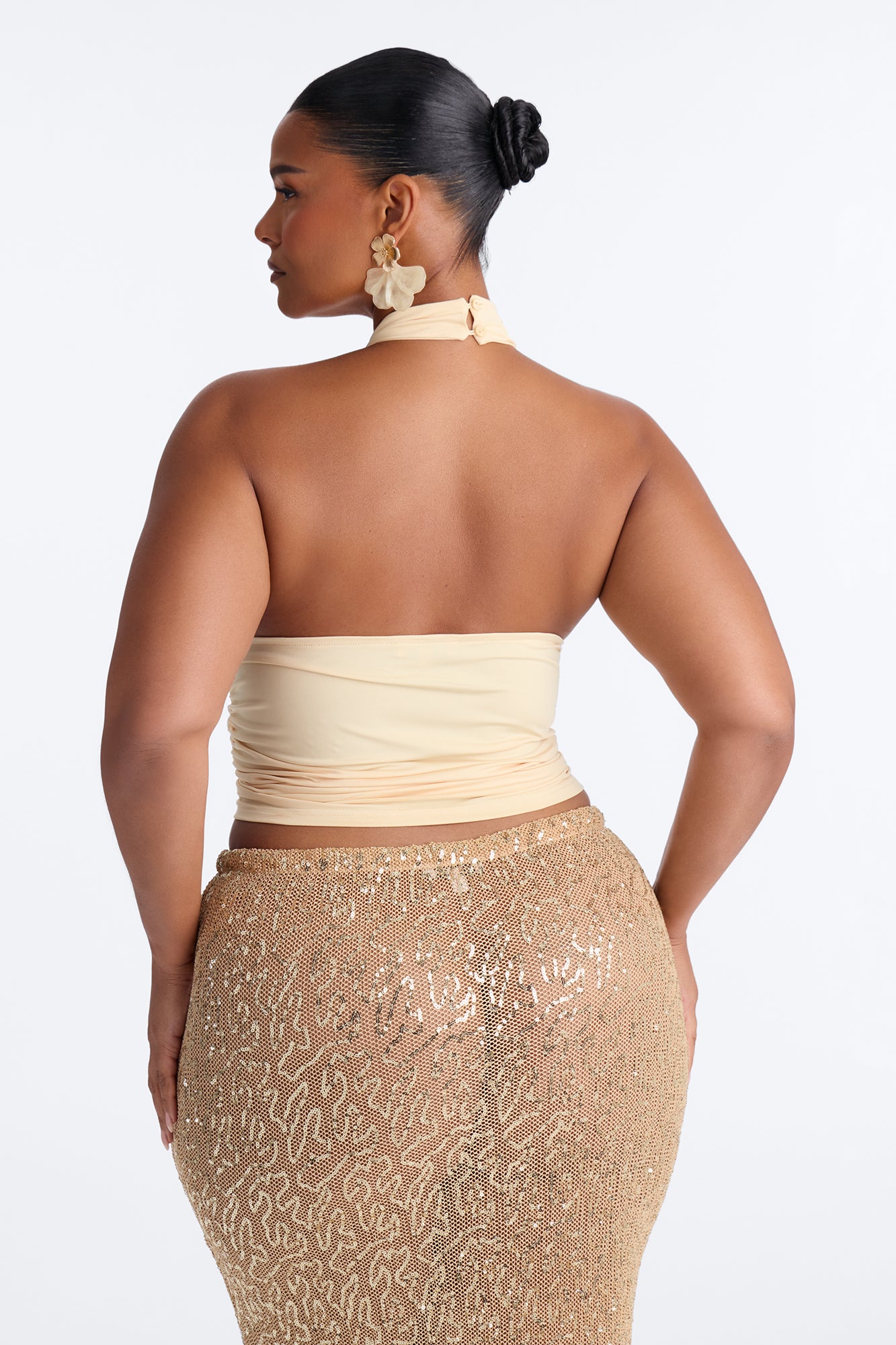 Sun Daydream Ruched High Neck Halter Top - Butter Yellow - Image 8