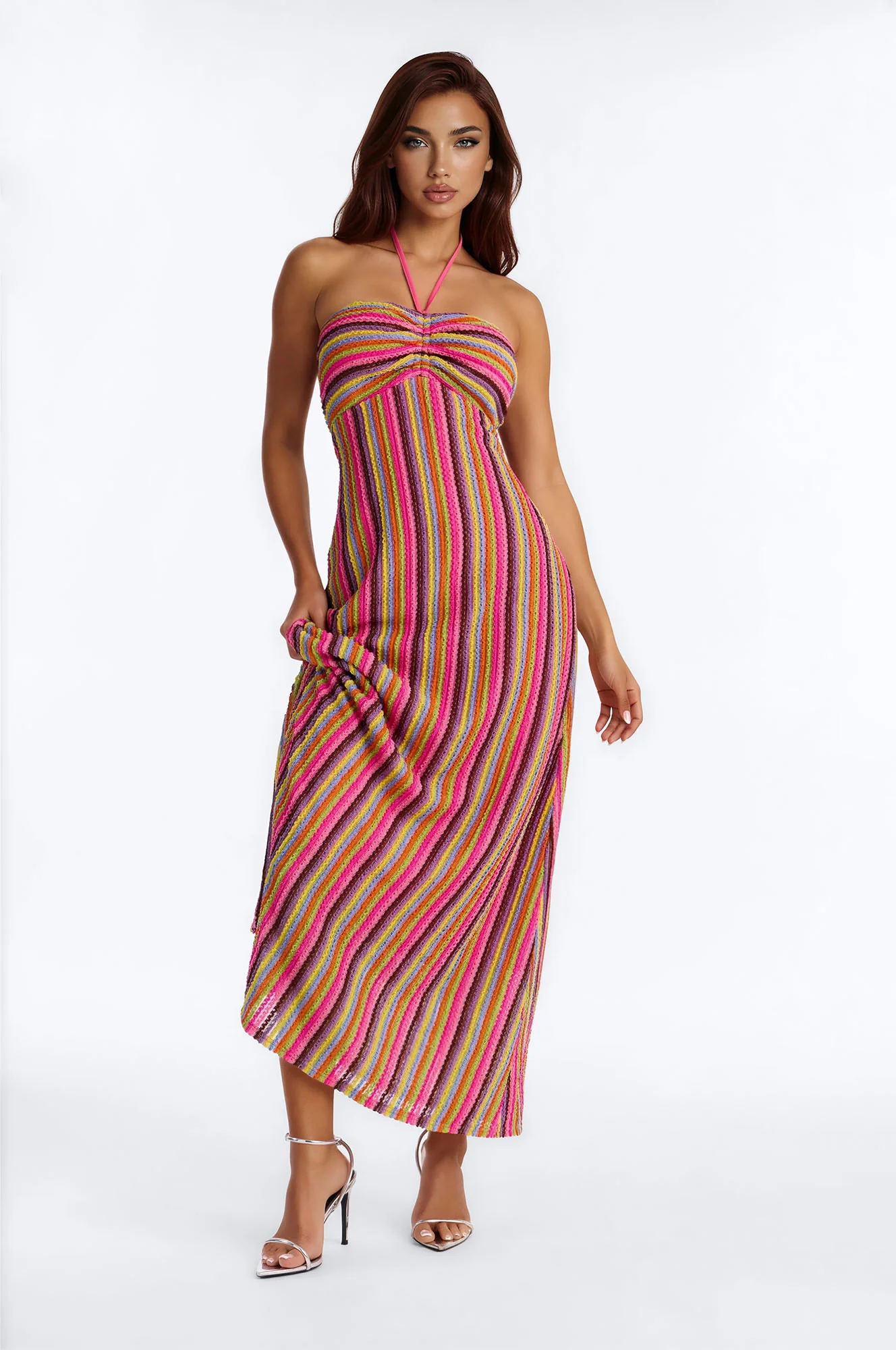 Sun Kissed Halter Striped Maxi Dress - Multi Color