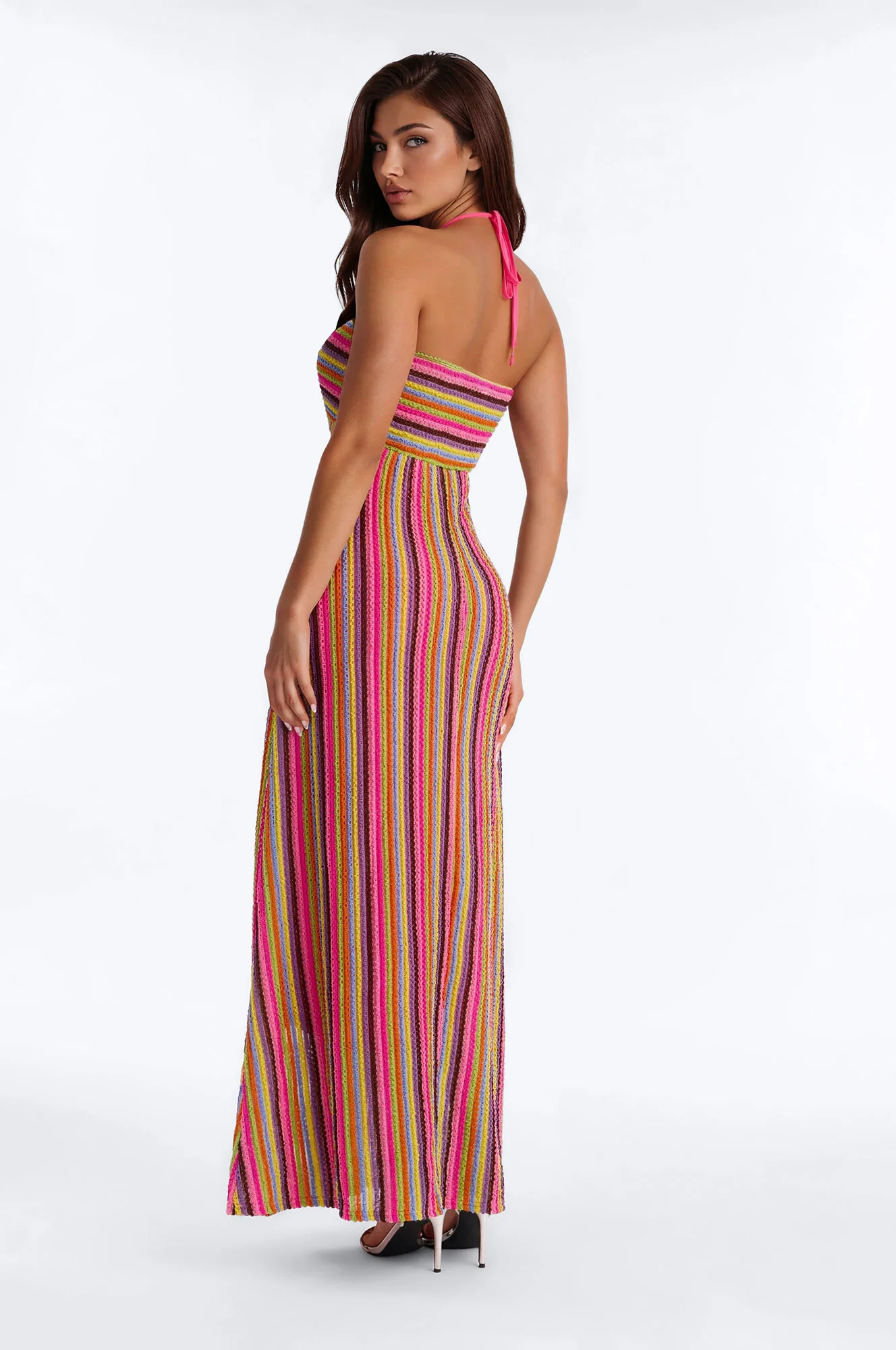 Sun Kissed Halter Striped Maxi Dress - Multi Color - Image 4
