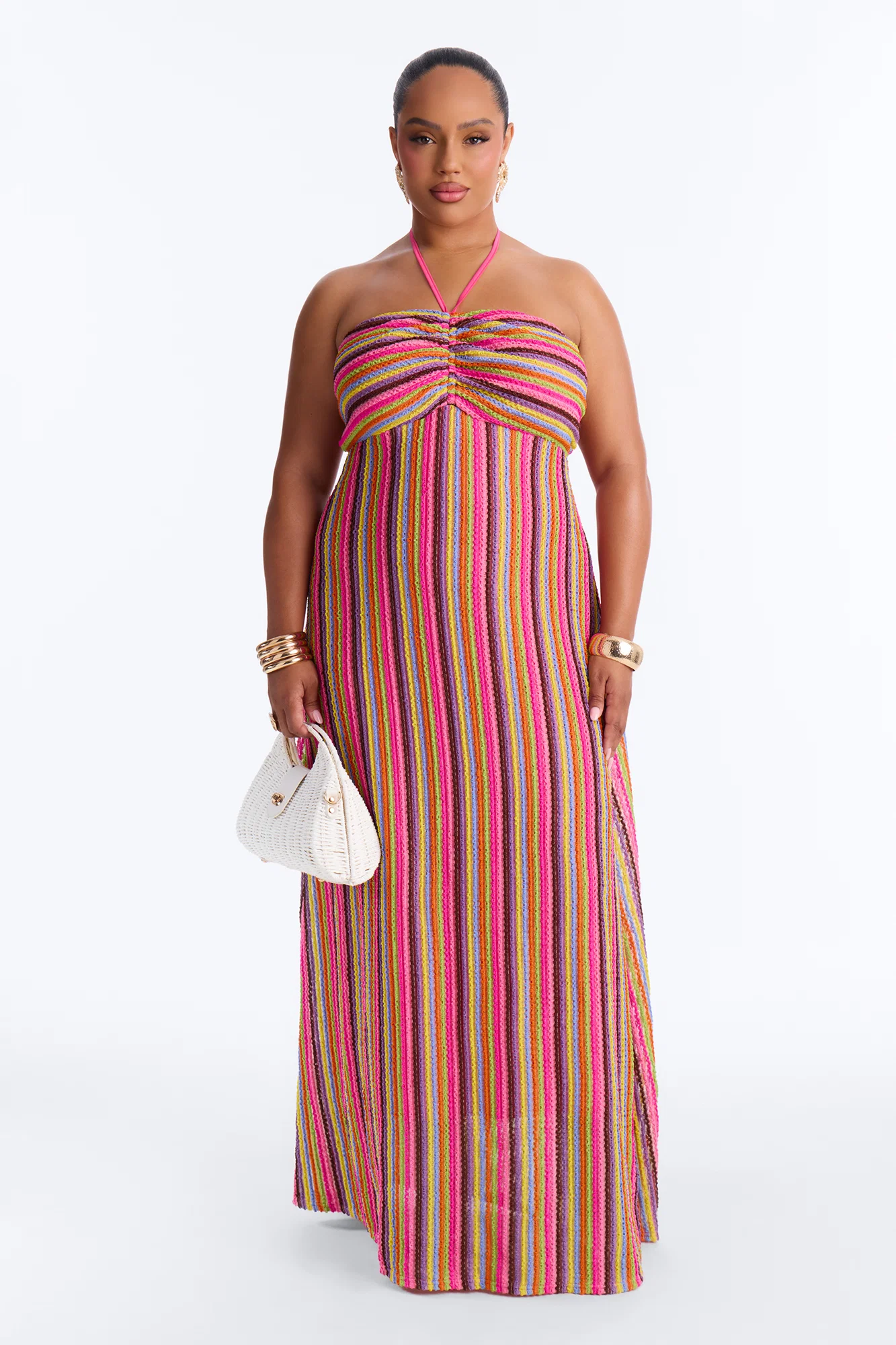 Sun Kissed Halter Striped Maxi Dress - Multi Color - Image 5