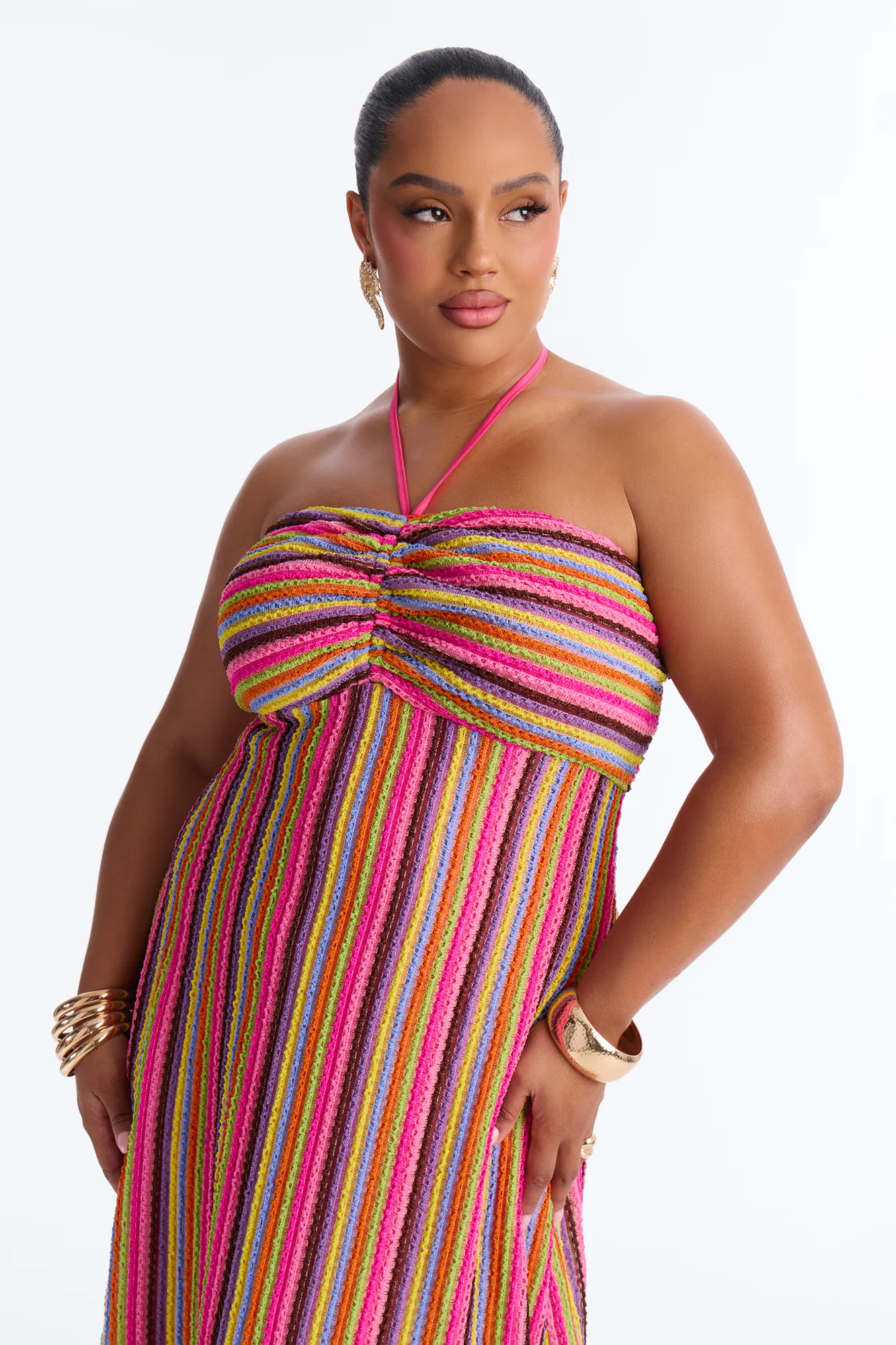 Sun Kissed Halter Striped Maxi Dress - Multi Color - Image 6