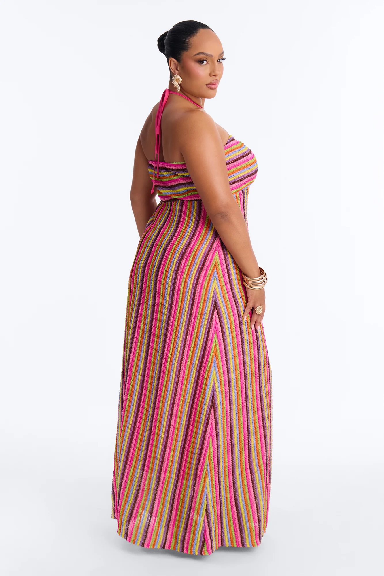 Sun Kissed Halter Striped Maxi Dress - Multi Color - Image 8