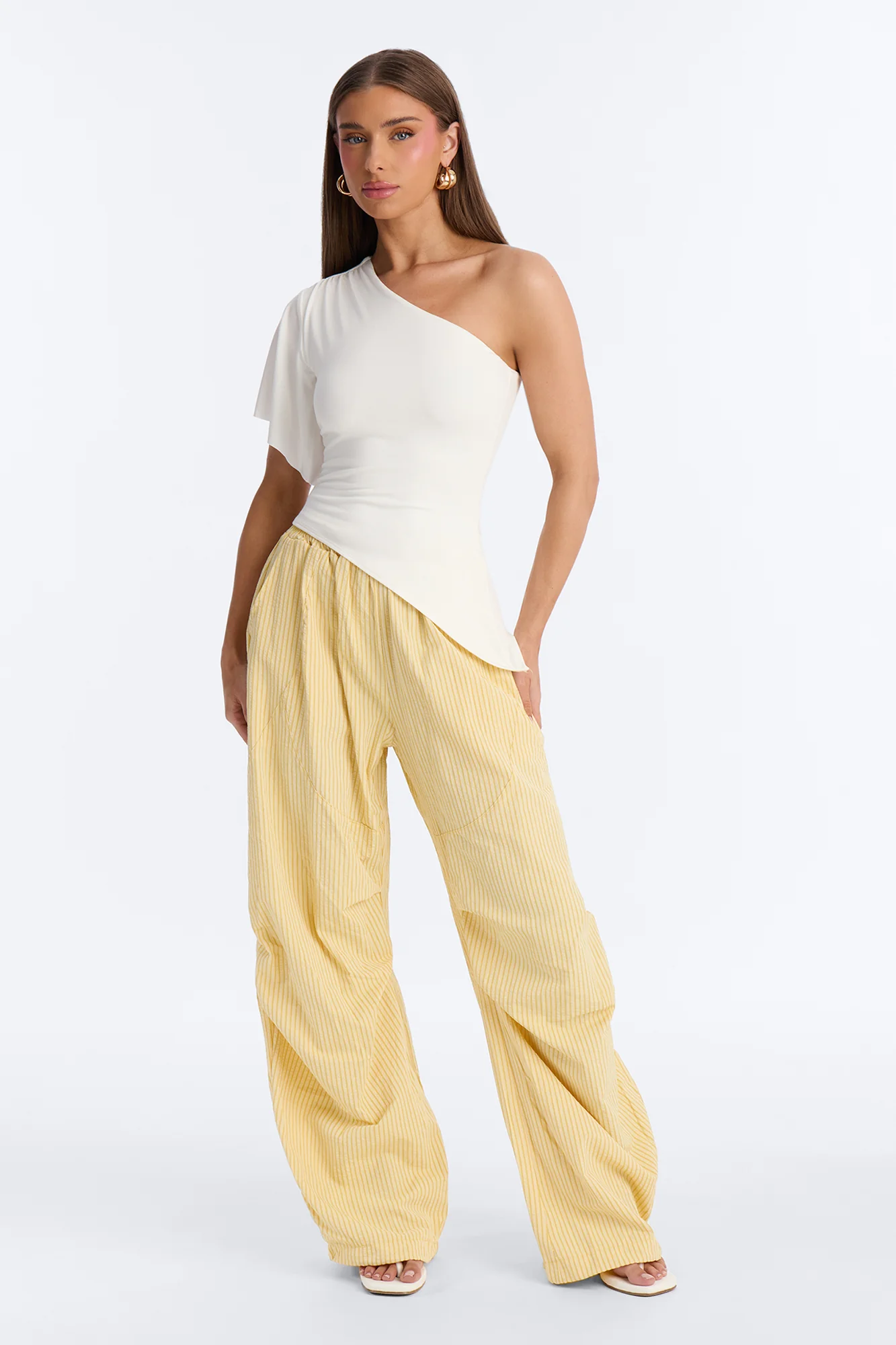 Sun Kissed Pinstripe Barrel Leg Jogger - Yellow
