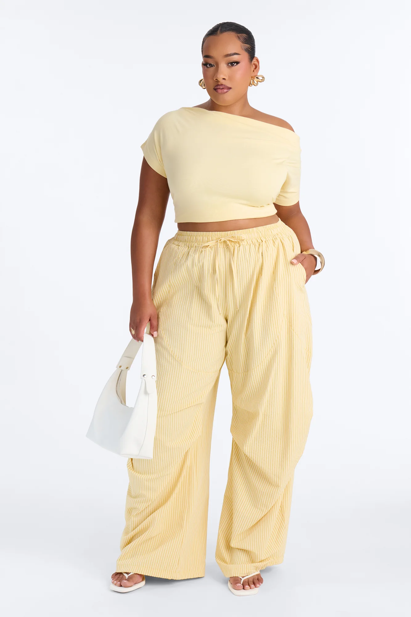 Sun Kissed Pinstripe Barrel Leg Jogger - Yellow - Image 6