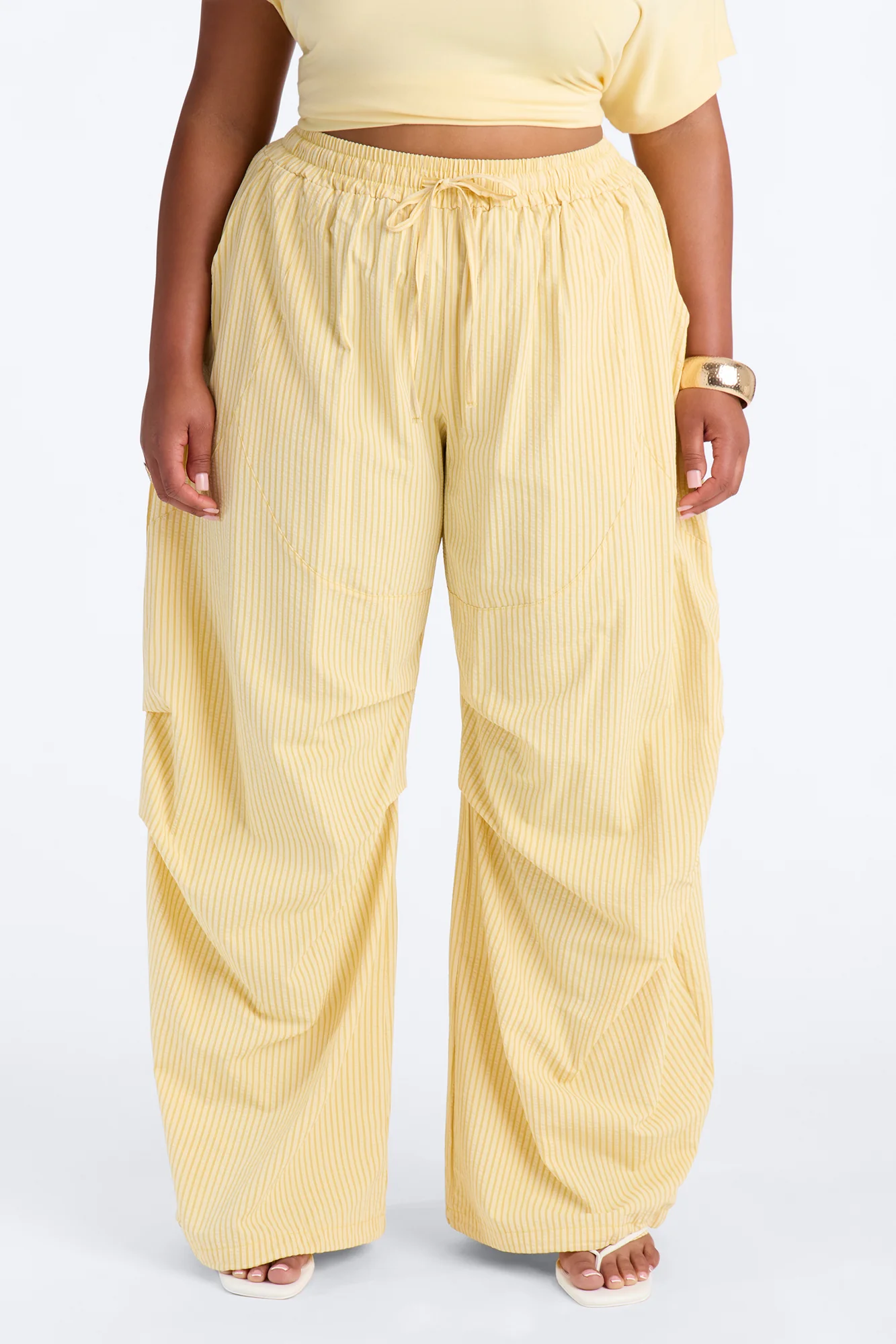 Sun Kissed Pinstripe Barrel Leg Jogger - Yellow - Image 7