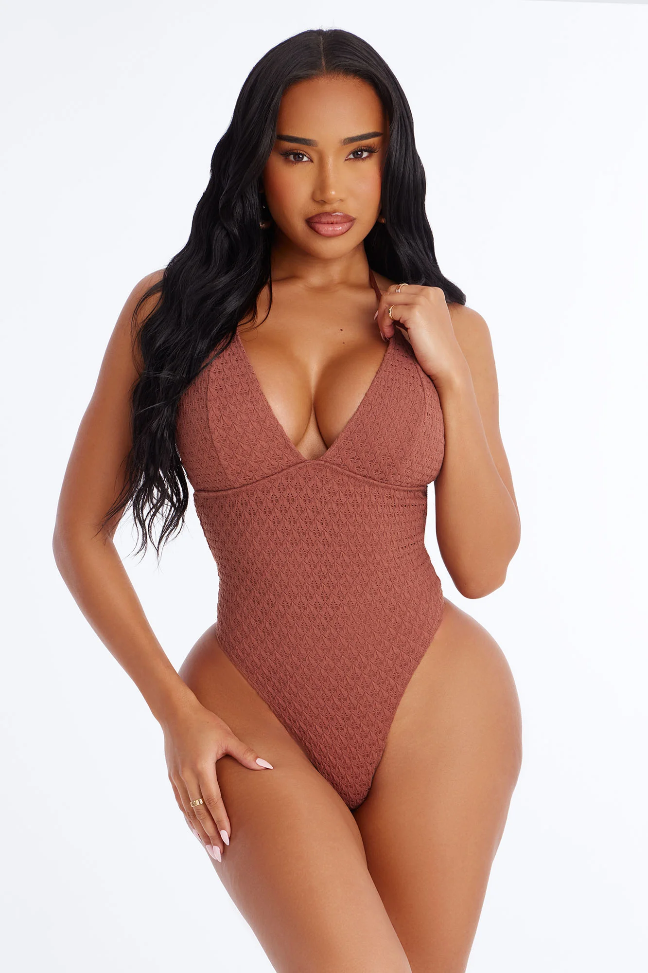 Sun On My Skin 1 Piece Crochet Swimsuit - LightBrown