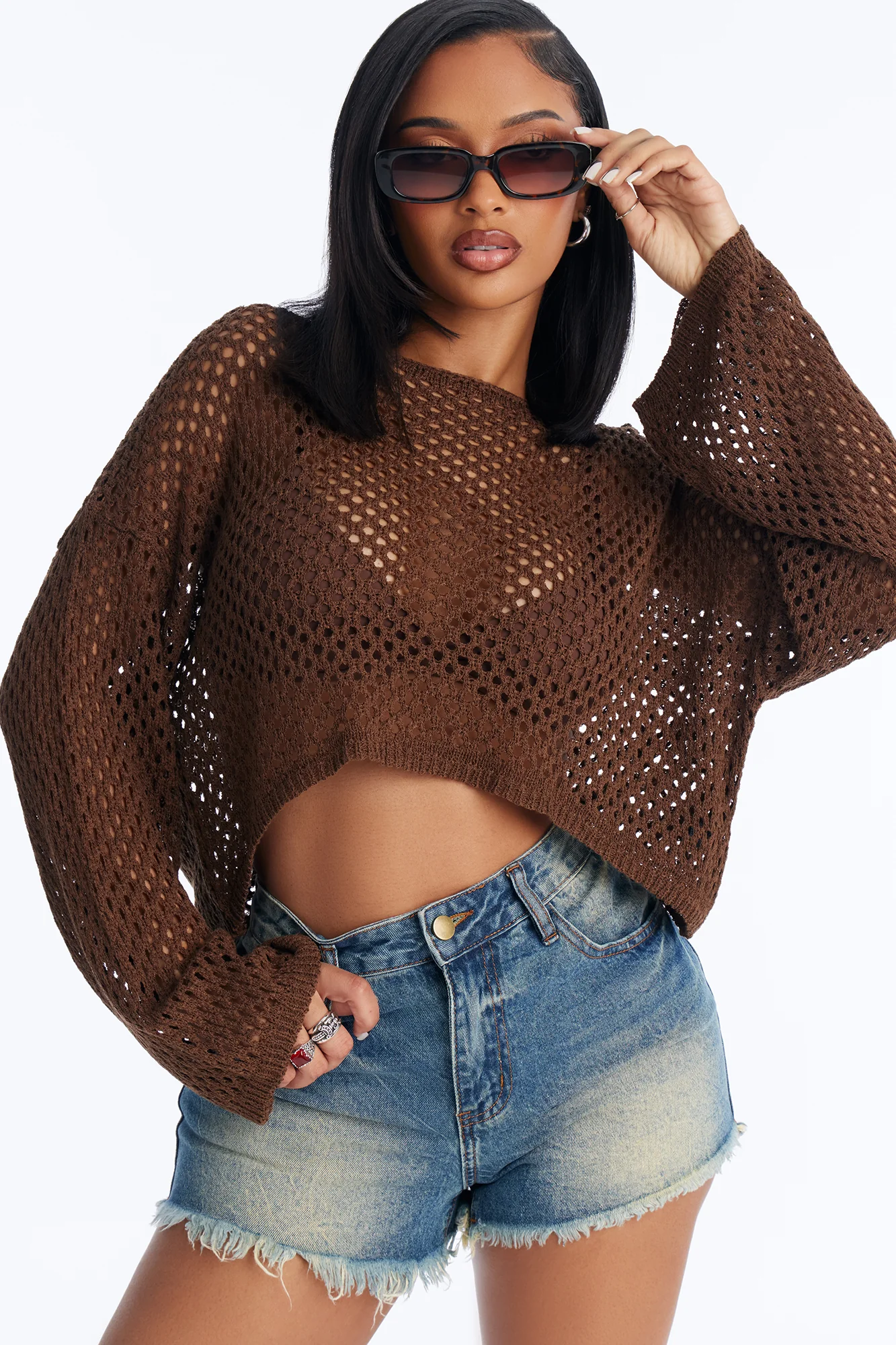 Sun Spirit Crochet Sweater - Chocolate