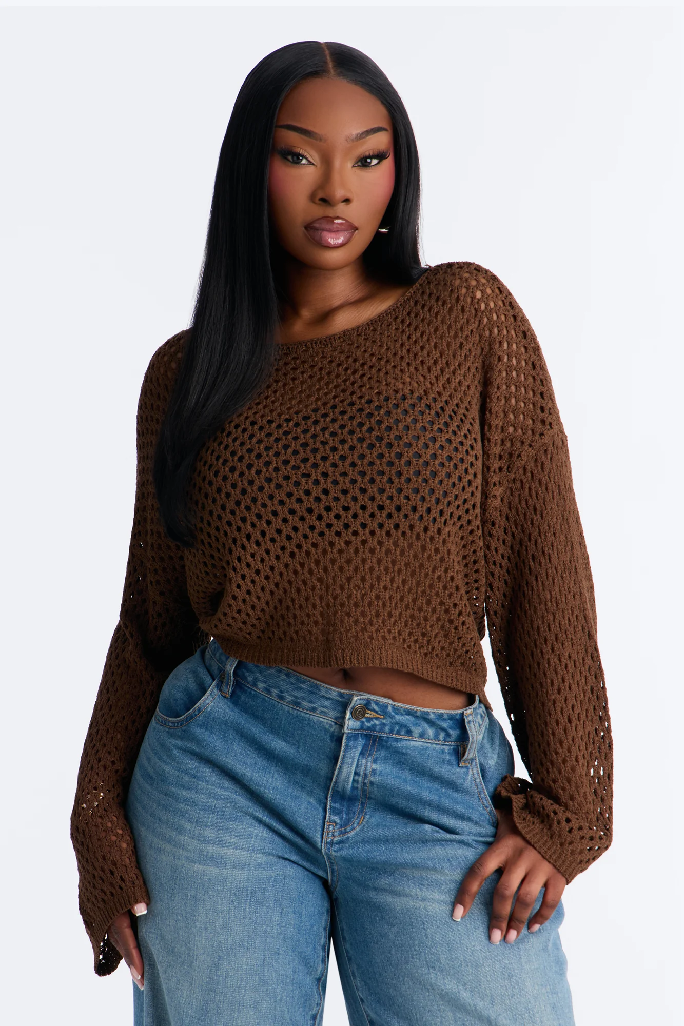 Sun Spirit Crochet Sweater - Chocolate - Image 4