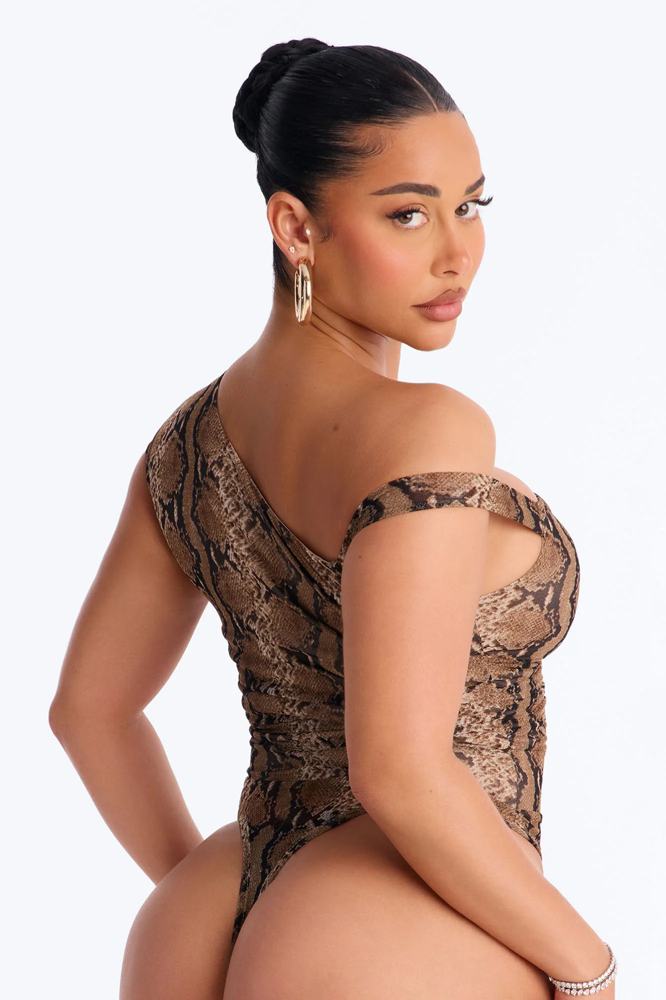Sunara Snake Off Shoulder Mesh Bodysuit - Brown/combo - Image 5