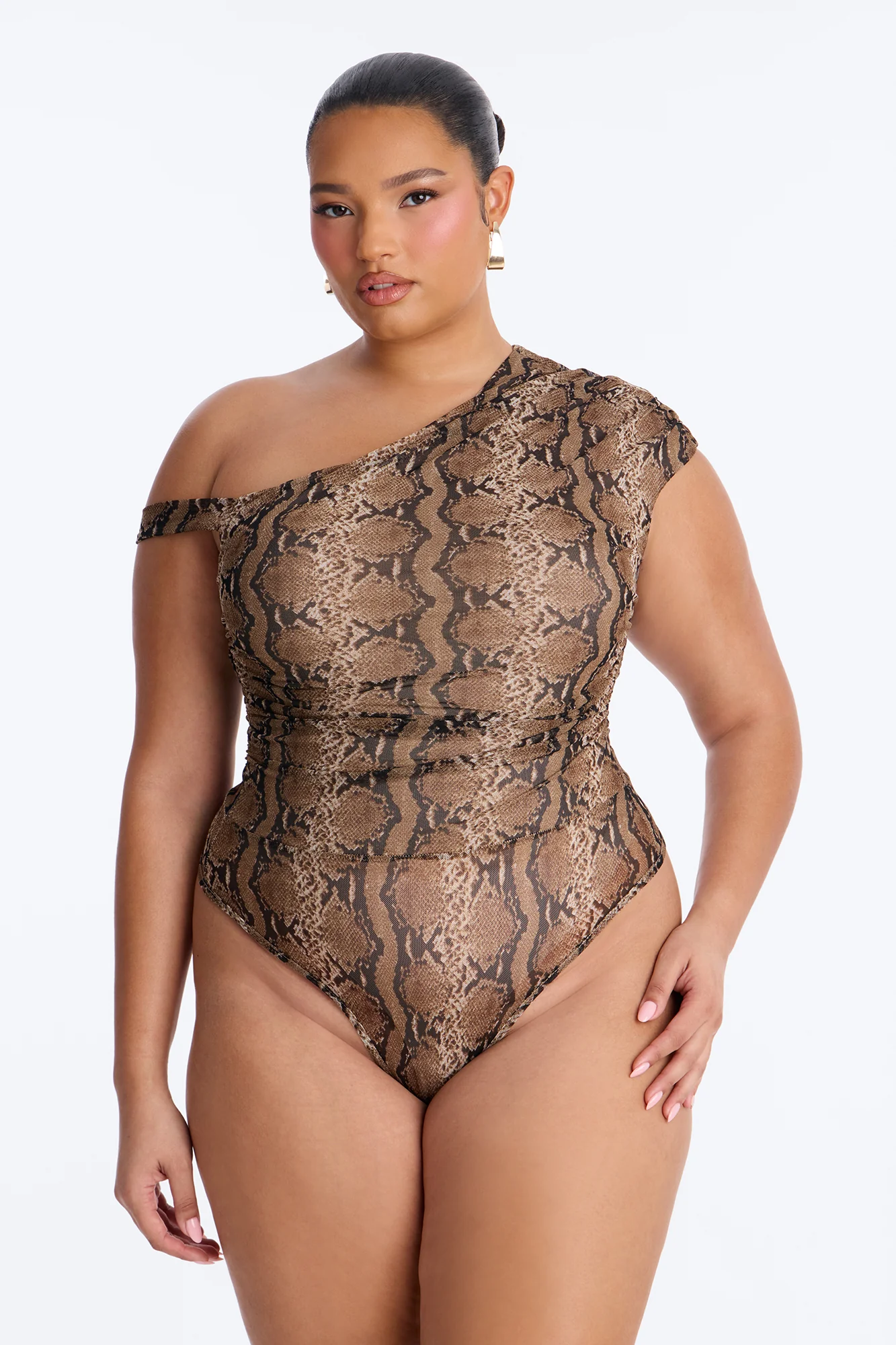 Sunara Snake Off Shoulder Mesh Bodysuit - Brown/combo - Image 6