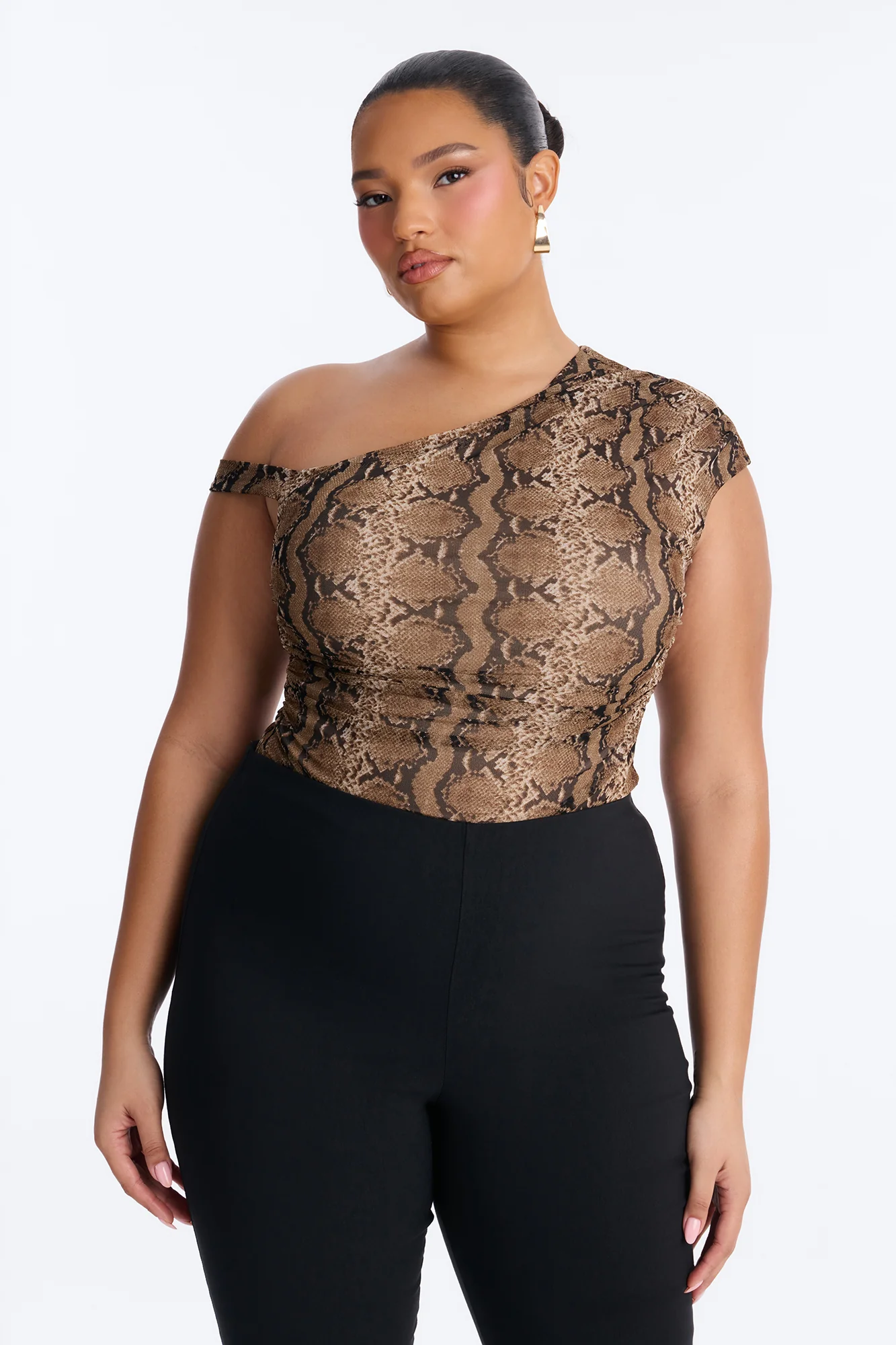 Sunara Snake Off Shoulder Mesh Bodysuit - Brown/combo - Image 8