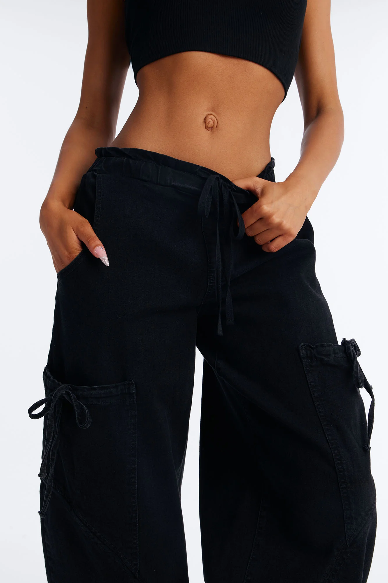 Sunbound Tie Waist Stretch Denim Joggers - Black - Image 3