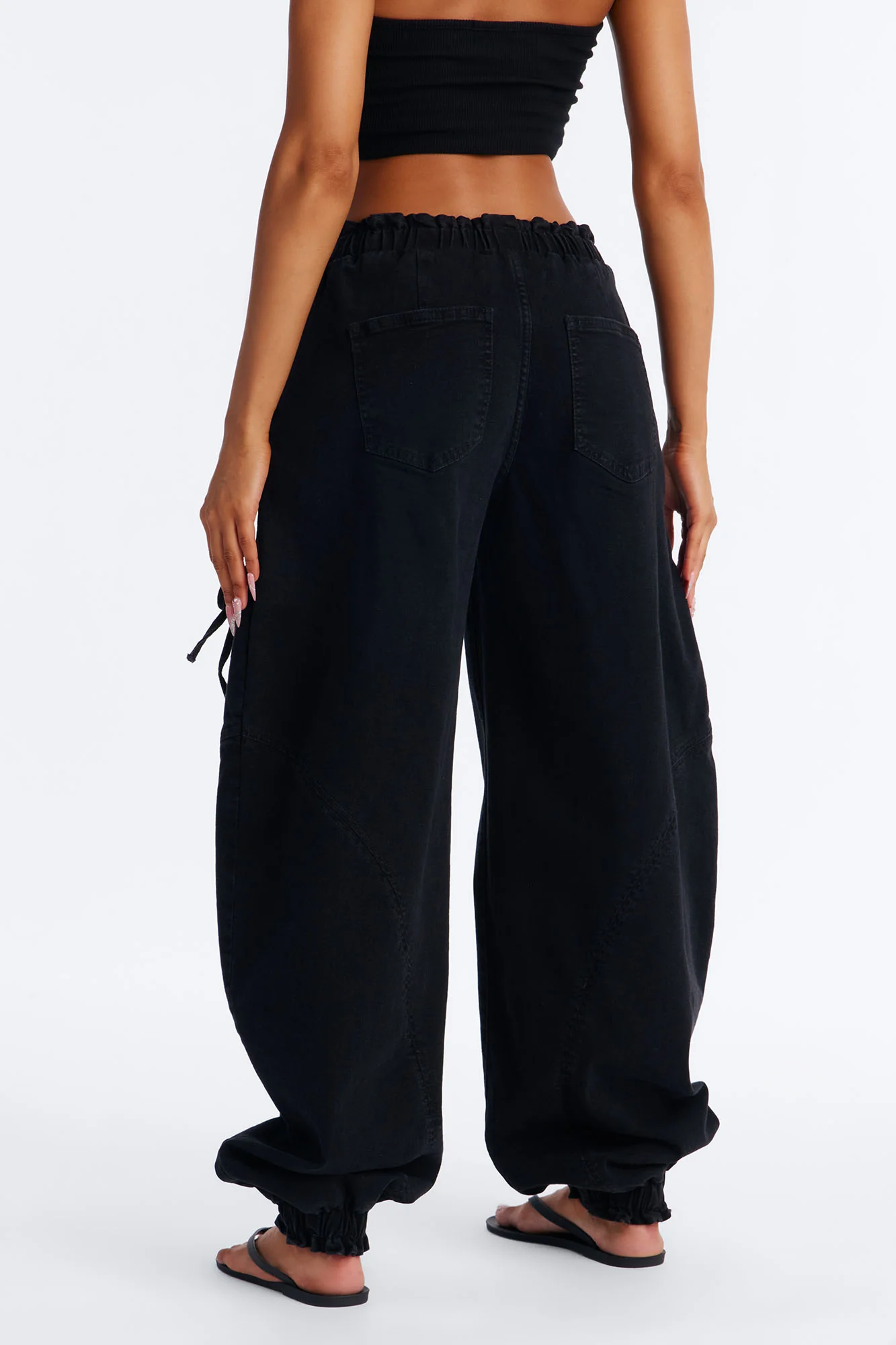 Sunbound Tie Waist Stretch Denim Joggers - Black - Image 4