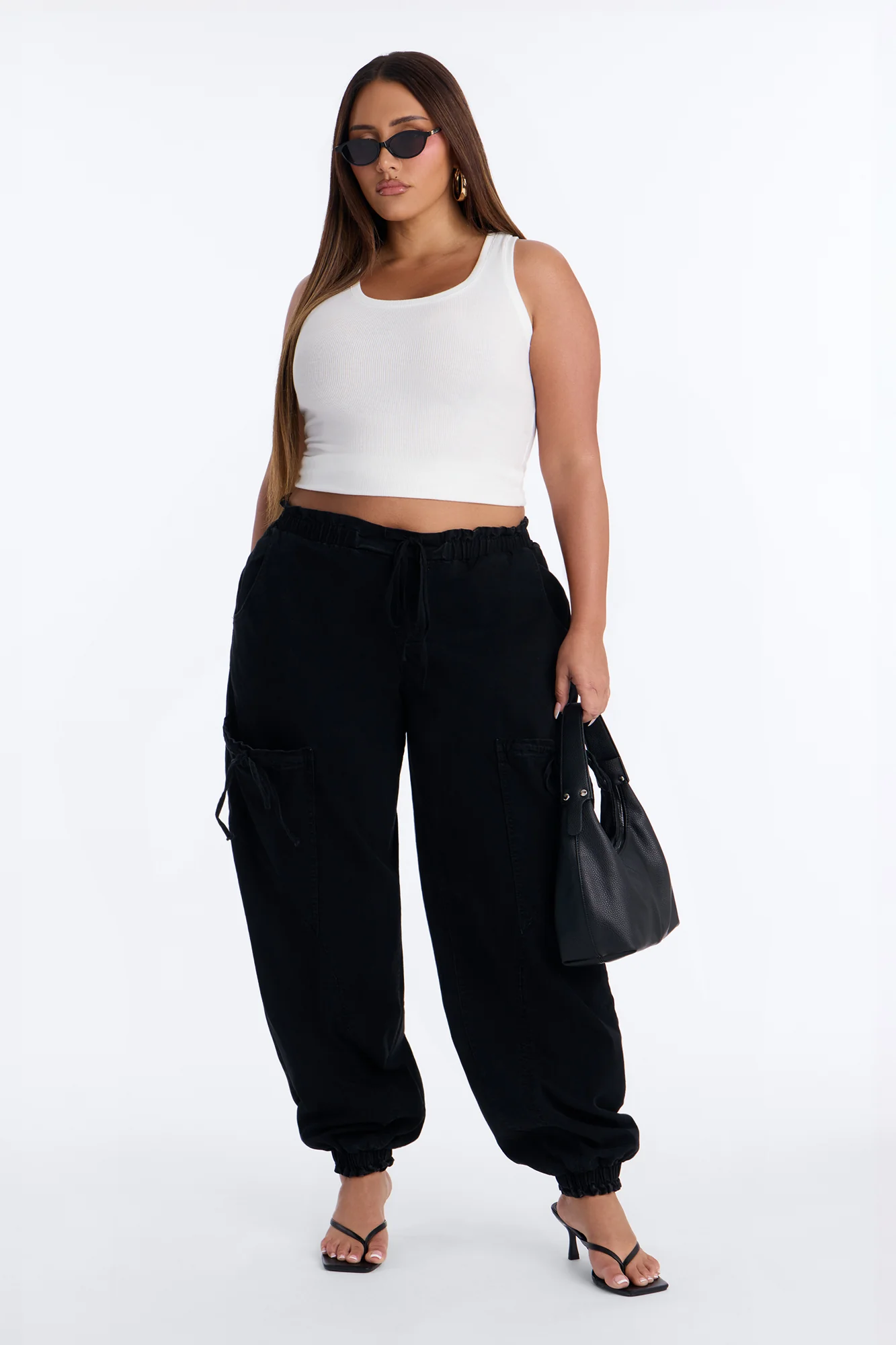 Sunbound Tie Waist Stretch Denim Joggers - Black - Image 5