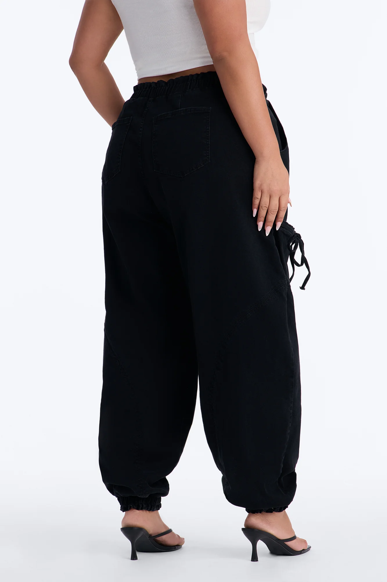 Sunbound Tie Waist Stretch Denim Joggers - Black - Image 7
