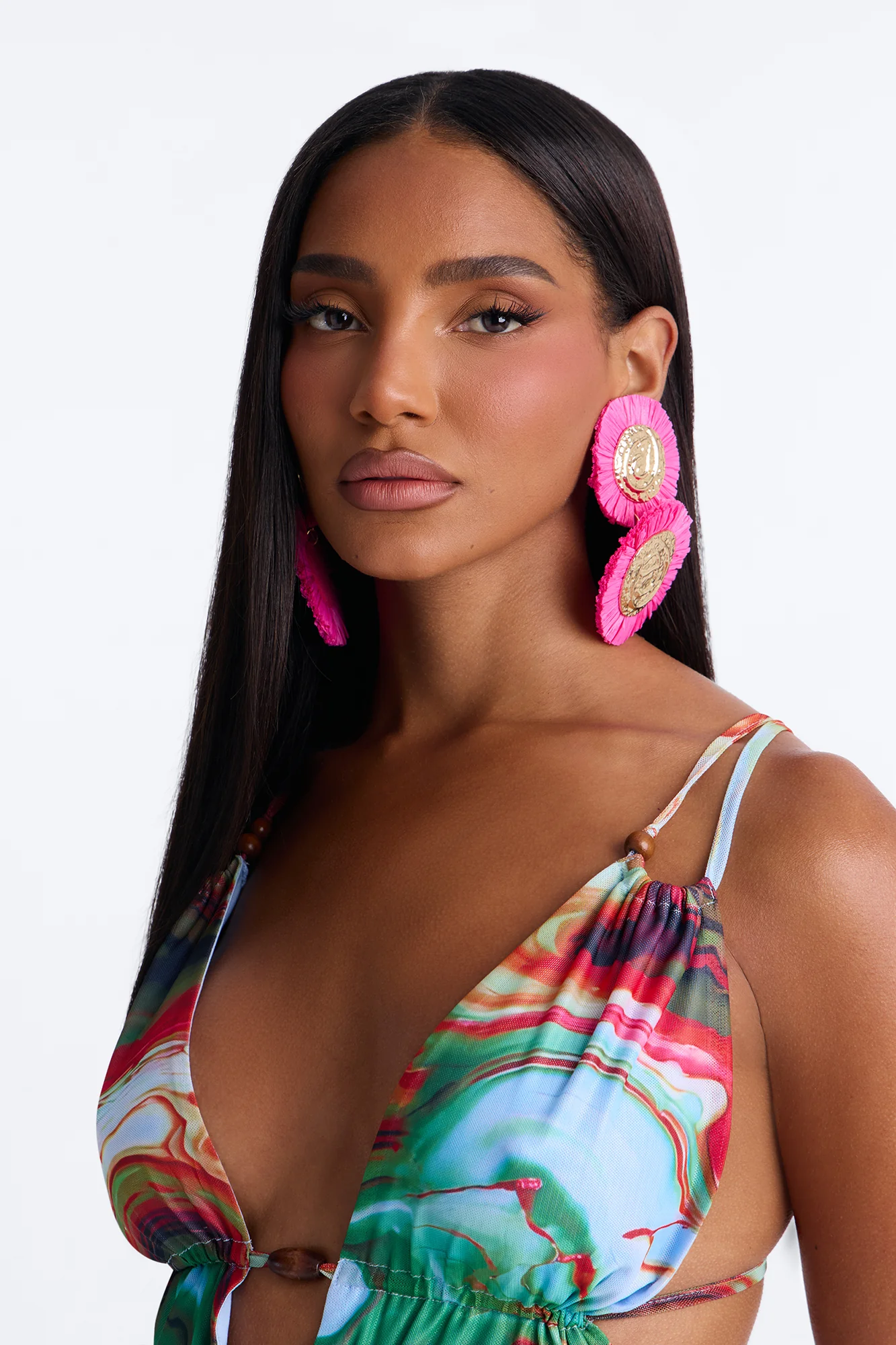Sunburst Drop Earrings - Gold/Pink - Image 2