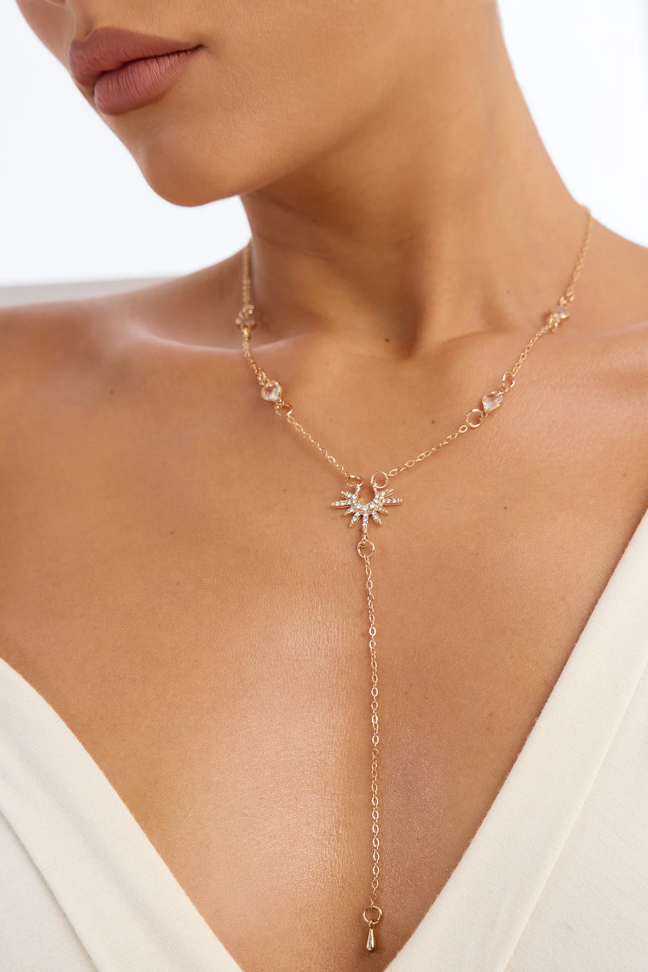 Sunburst Lariat Necklace - Gold