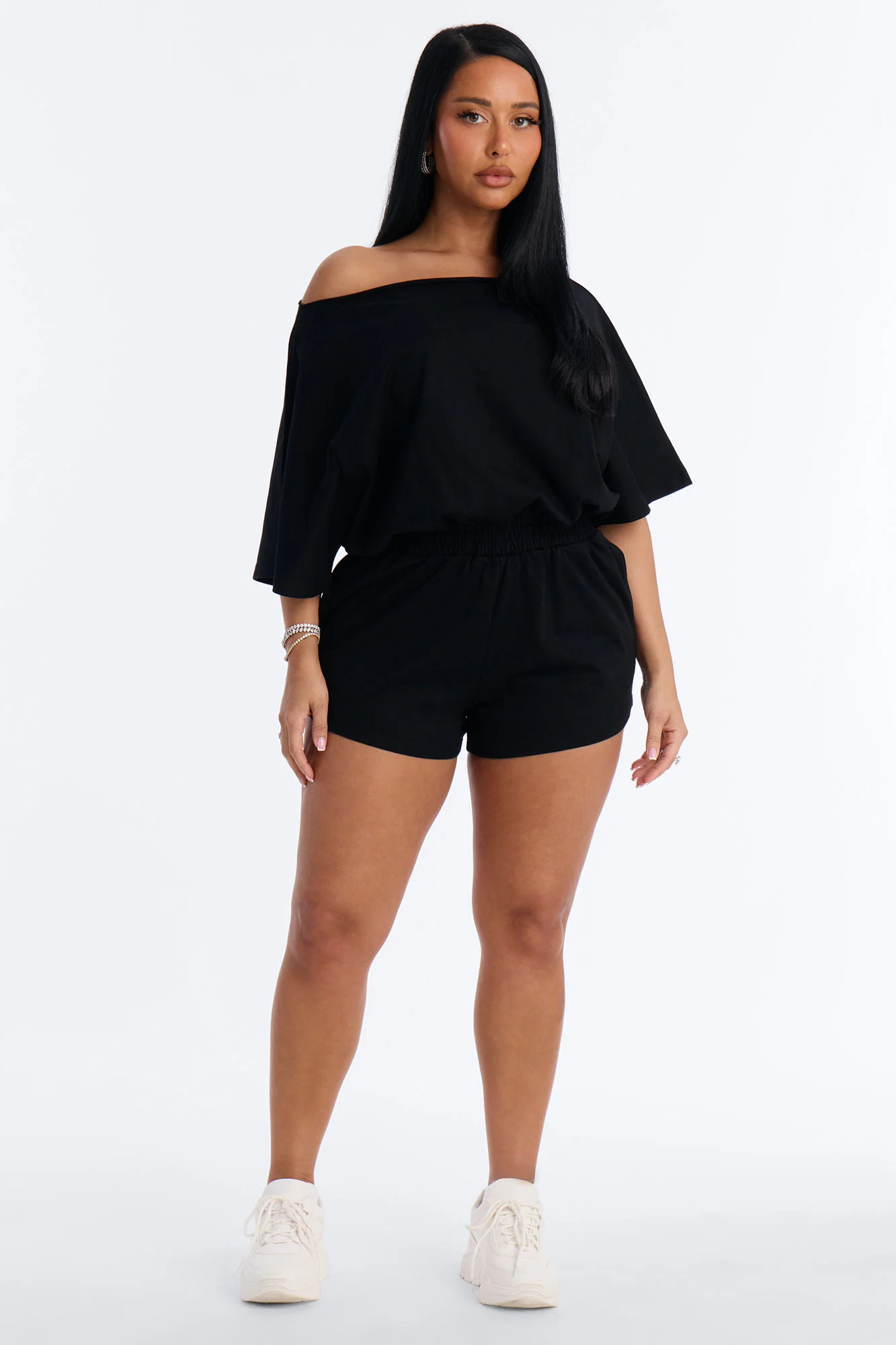 Sunday Dream Cotton Off Shoulder Romper - Black