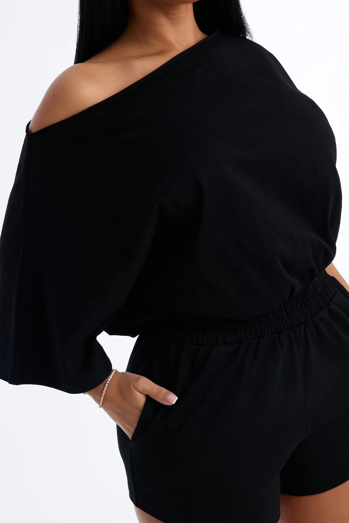 Sunday Dream Cotton Off Shoulder Romper - Black - Image 3