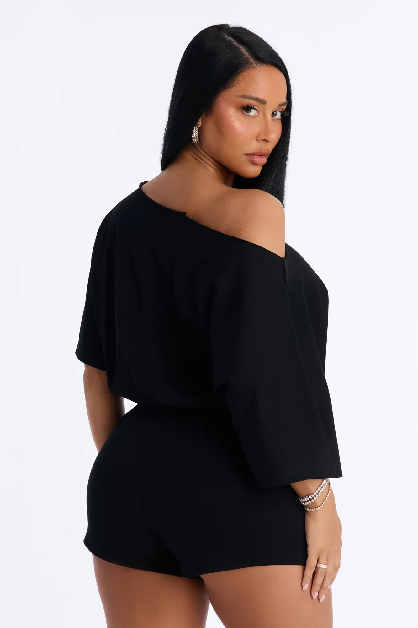 Sunday Dream Cotton Off Shoulder Romper - Black - Image 4
