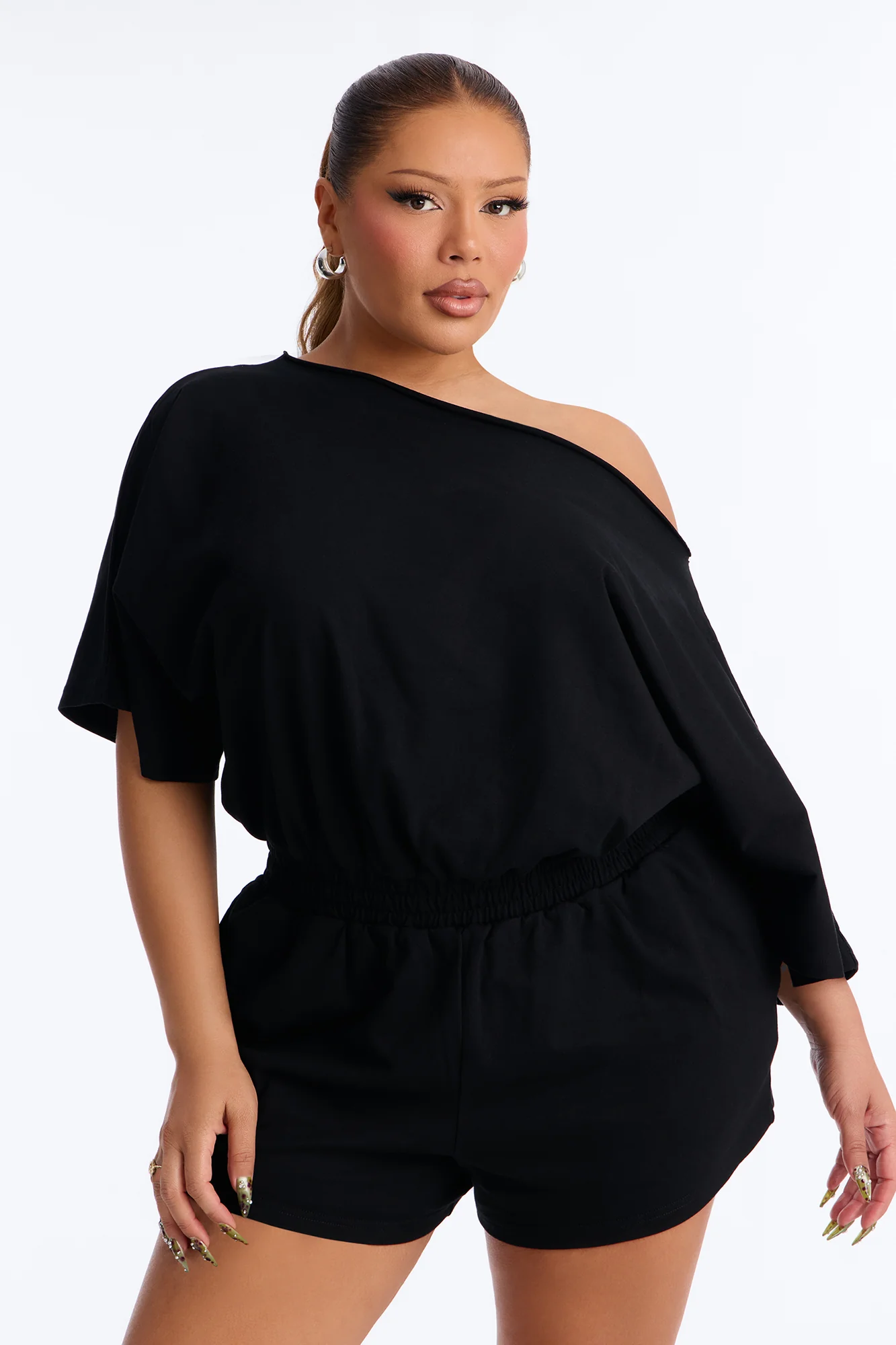 Sunday Dream Cotton Off Shoulder Romper - Black - Image 5