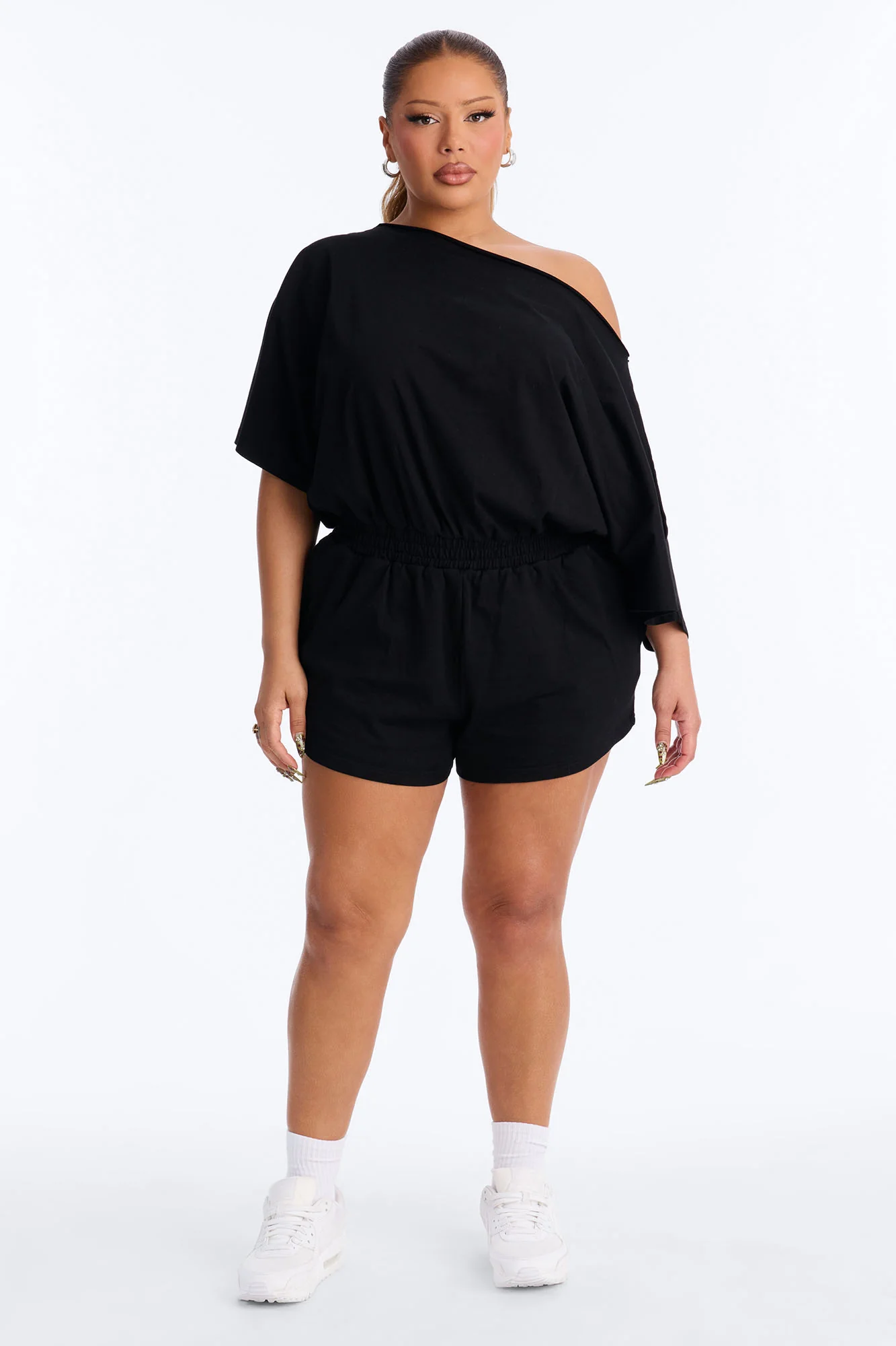 Sunday Dream Cotton Off Shoulder Romper - Black - Image 6