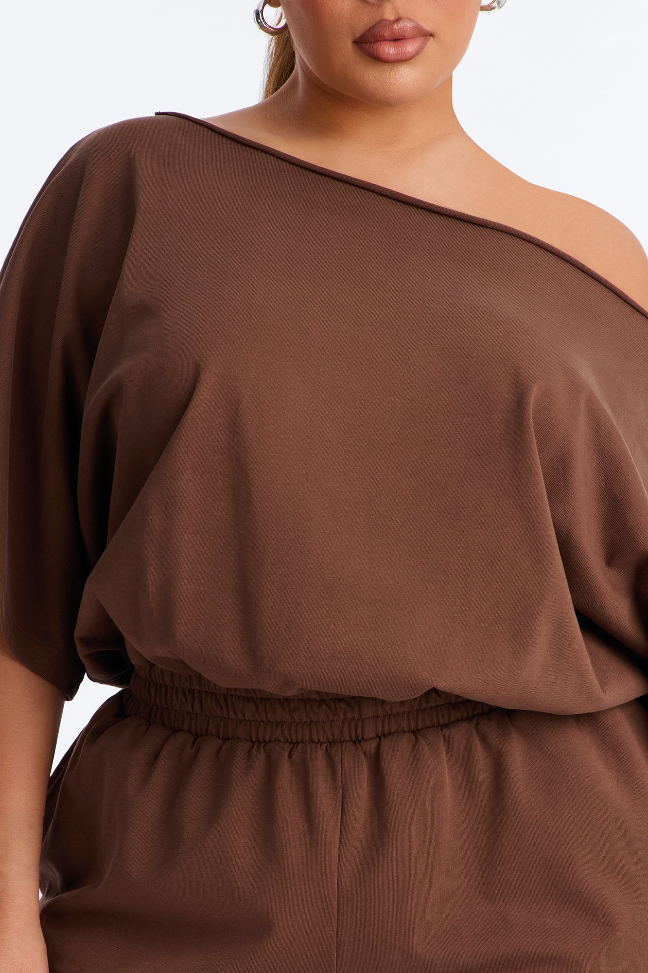 Sunday Dream Cotton Off Shoulder Romper - Chocolate - Image 6