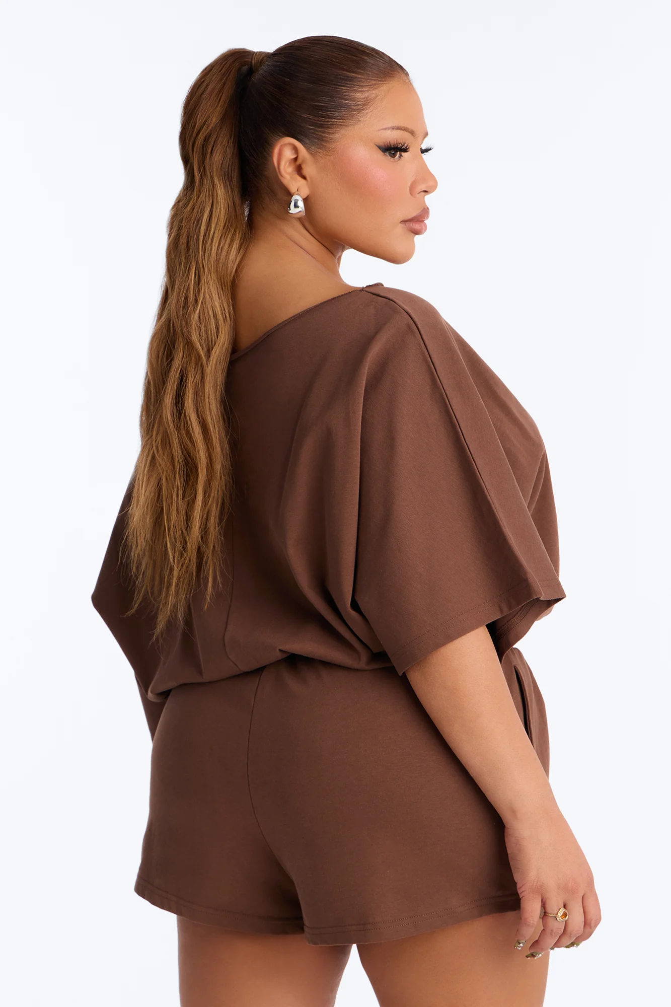 Sunday Dream Cotton Off Shoulder Romper - Chocolate - Image 7