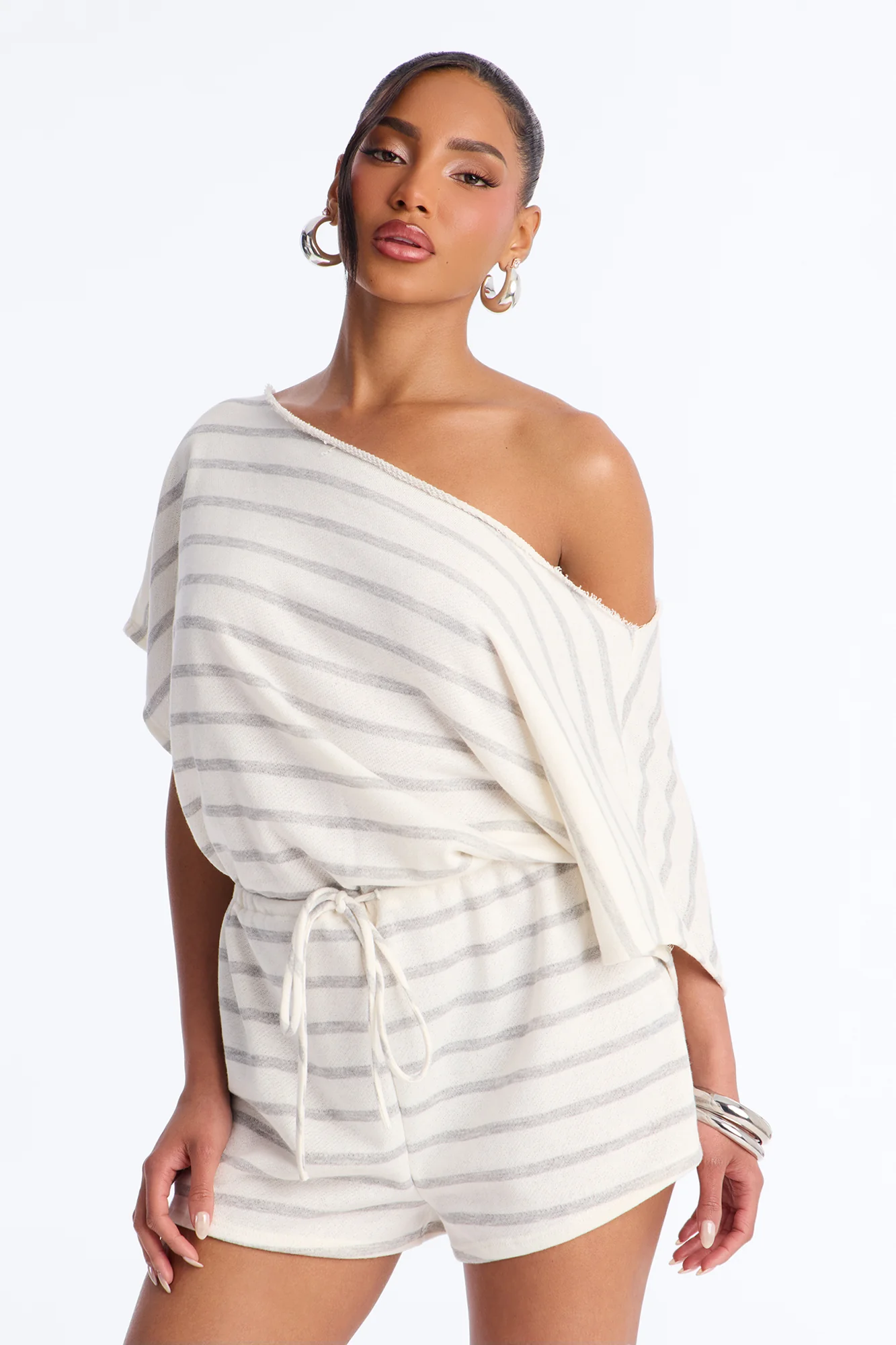 Sunday Stripes French Terry Romper - Grey