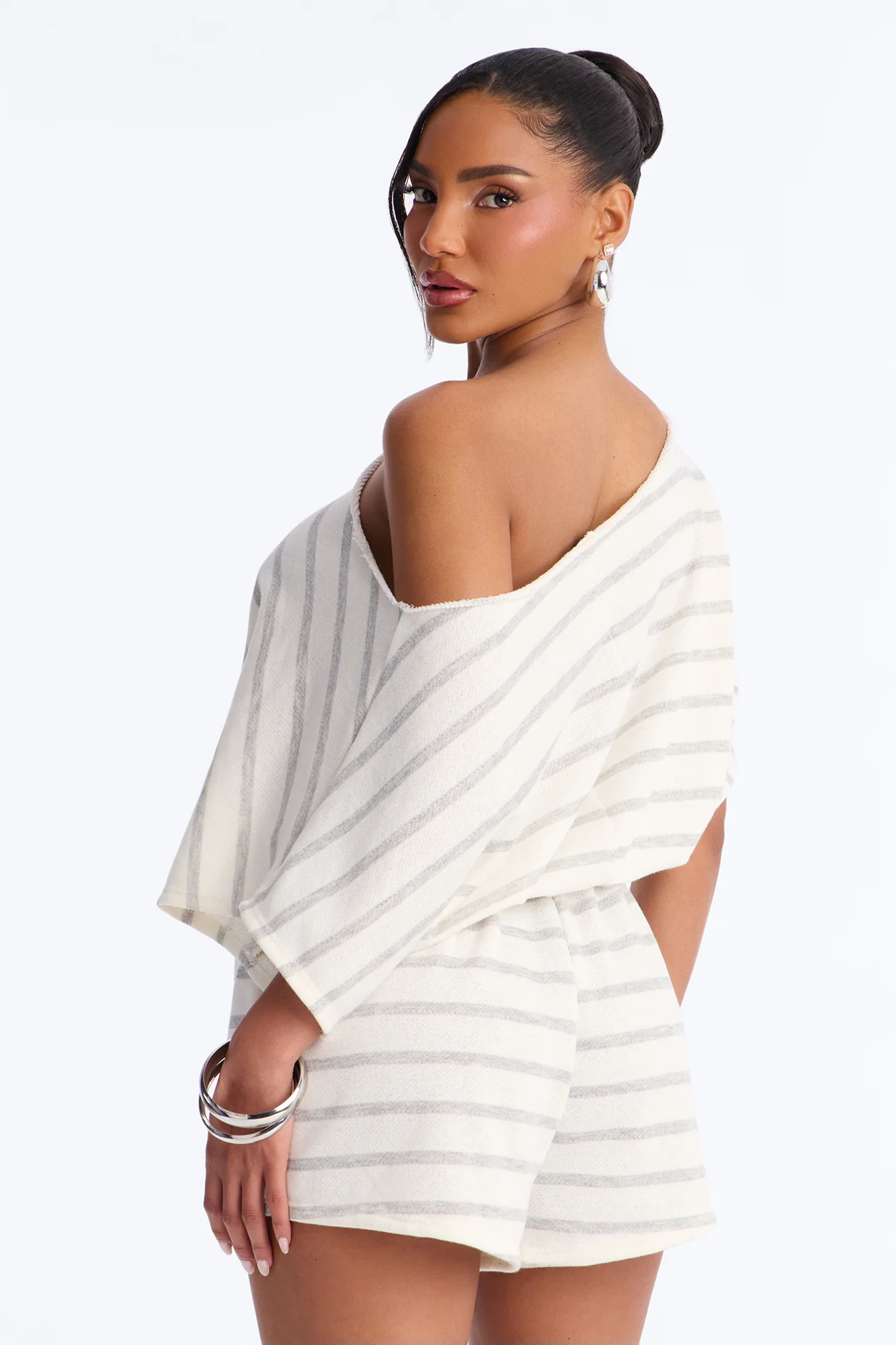 Sunday Stripes French Terry Romper - Grey - Image 3