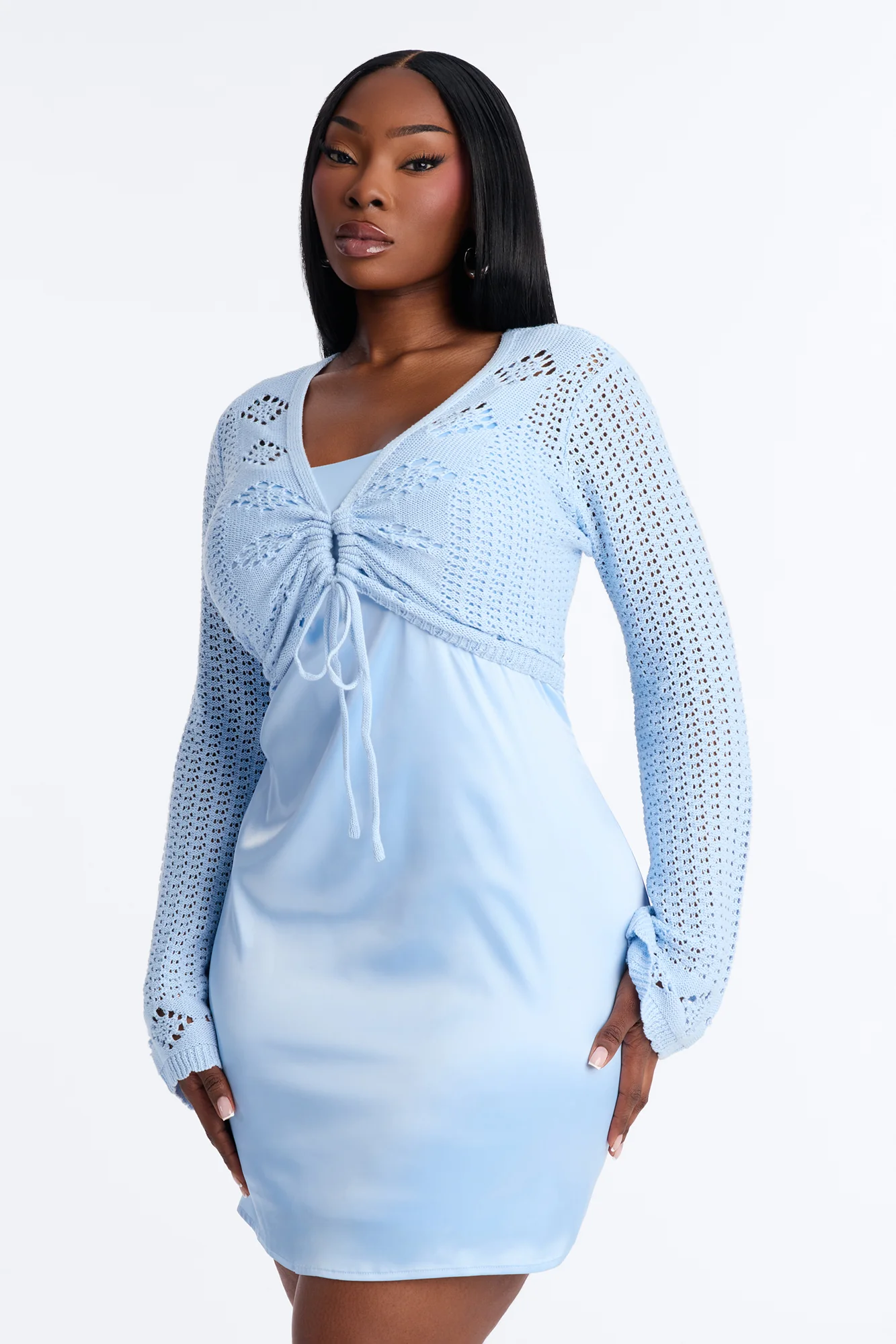 Sunkissed Crochet Mini Dress Set - Blue - Image 6