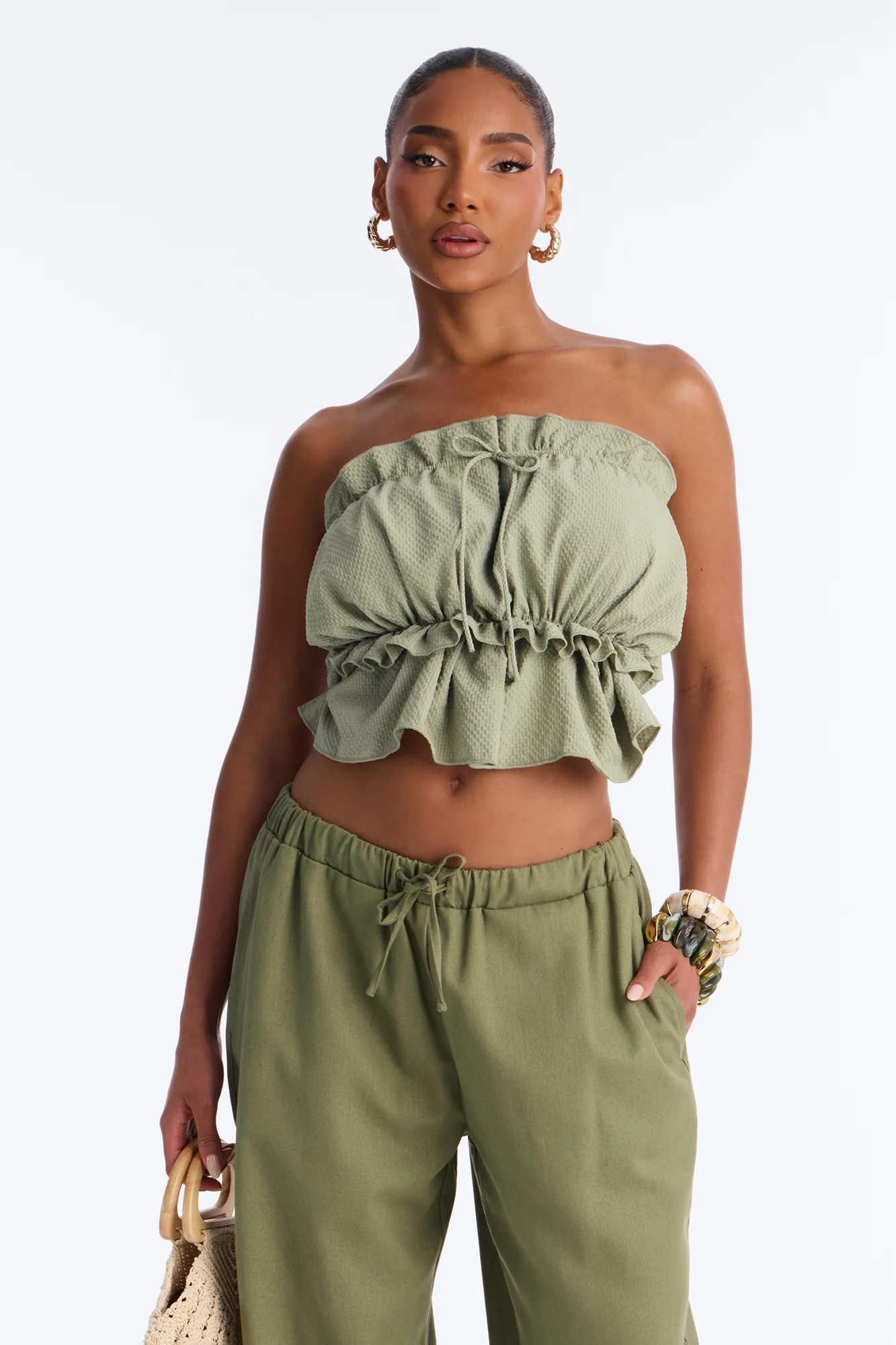 Sunkissed Therapy Lace Up Ruffle Top - Sage